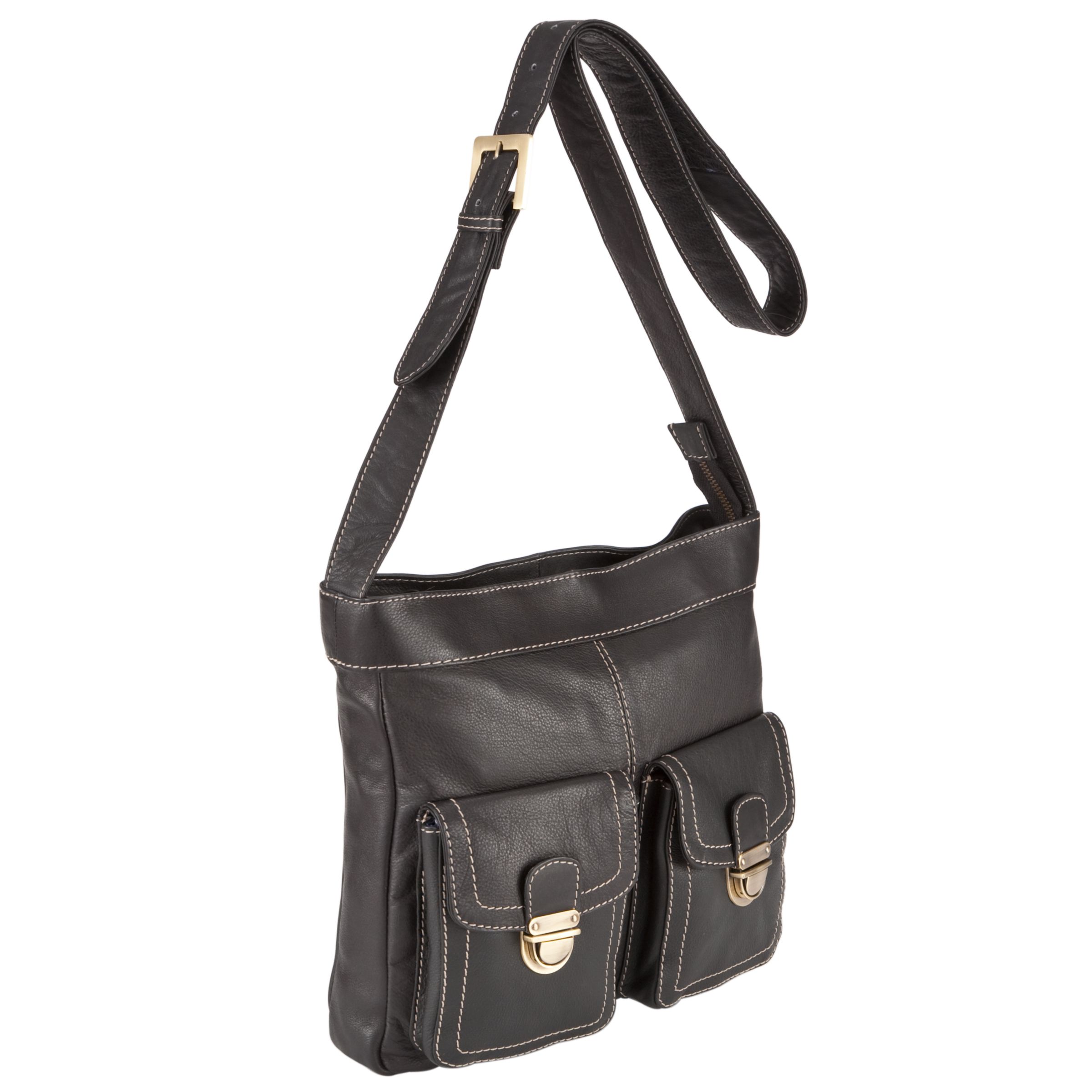 John Lewis Front Pocket Detail Crossbody Bag, Black