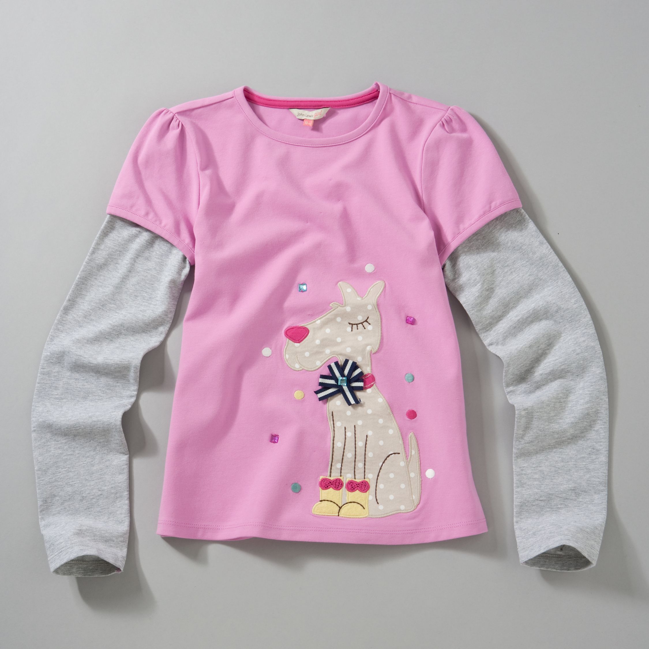 John Lewis Girl Dog Long Sleeve T-Shirt, Mauve