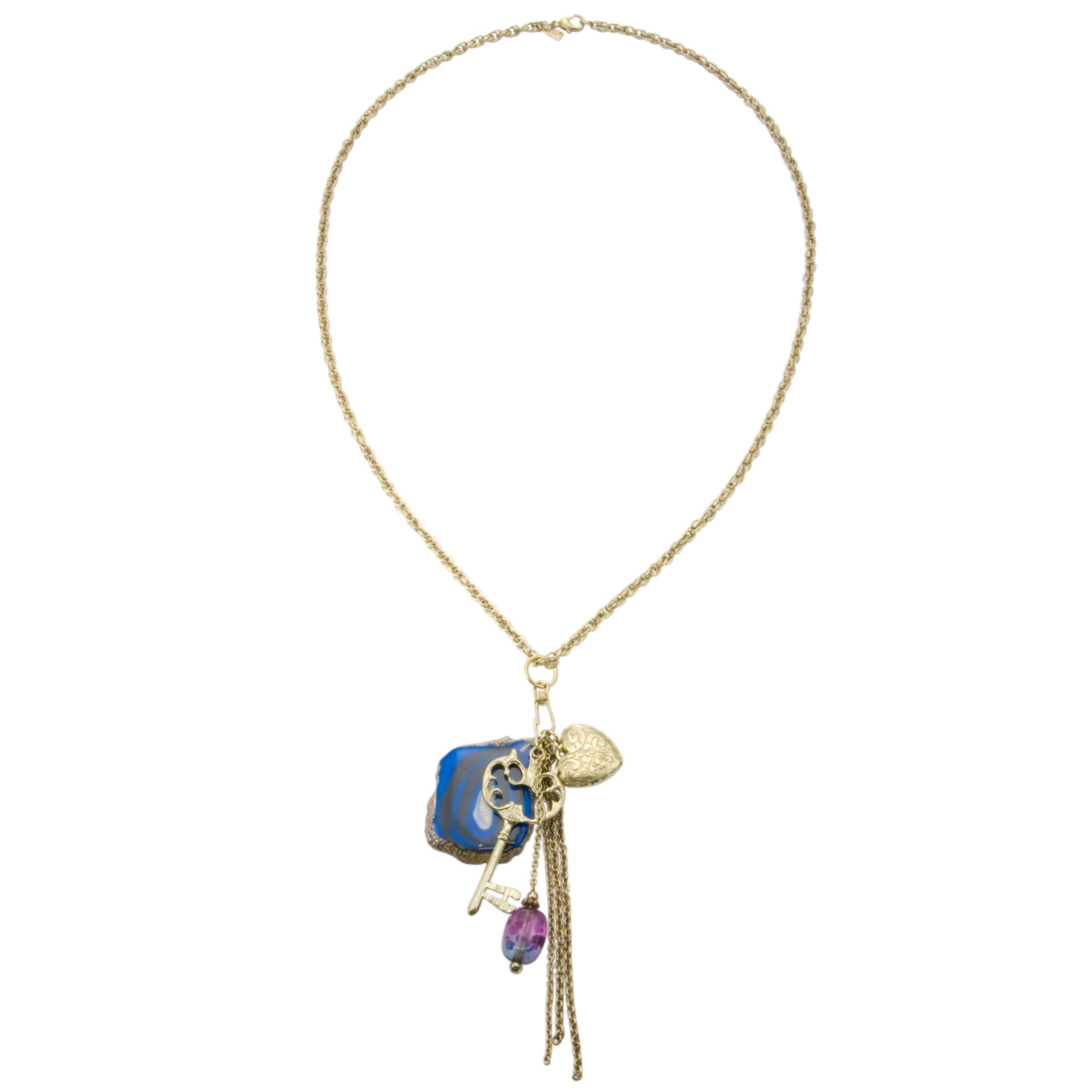 1928 Collection New York Blue Agate and Key Double Chain Drop Necklace