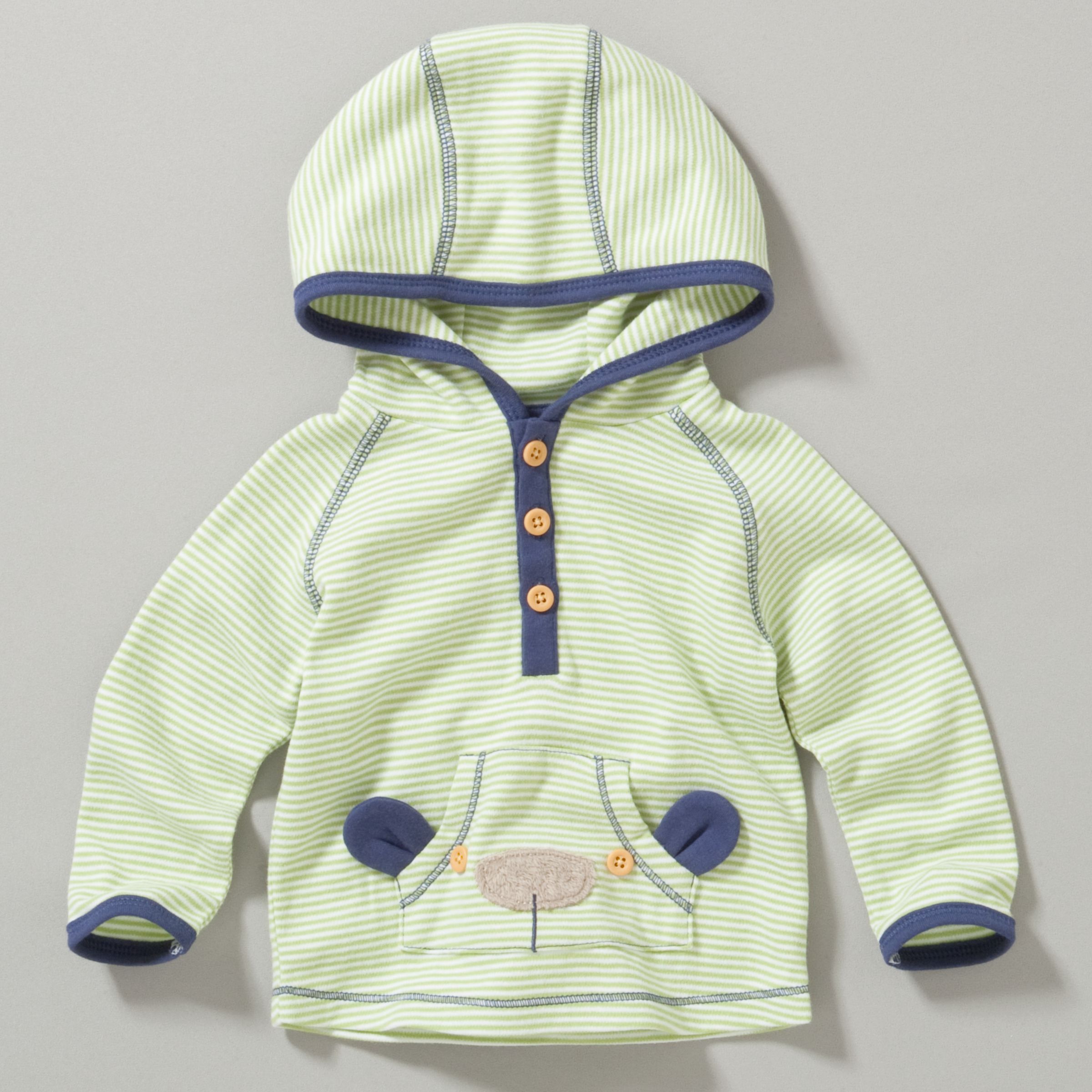 John Lewis Baby Bear Pocket Stripe T-Shirt, Green