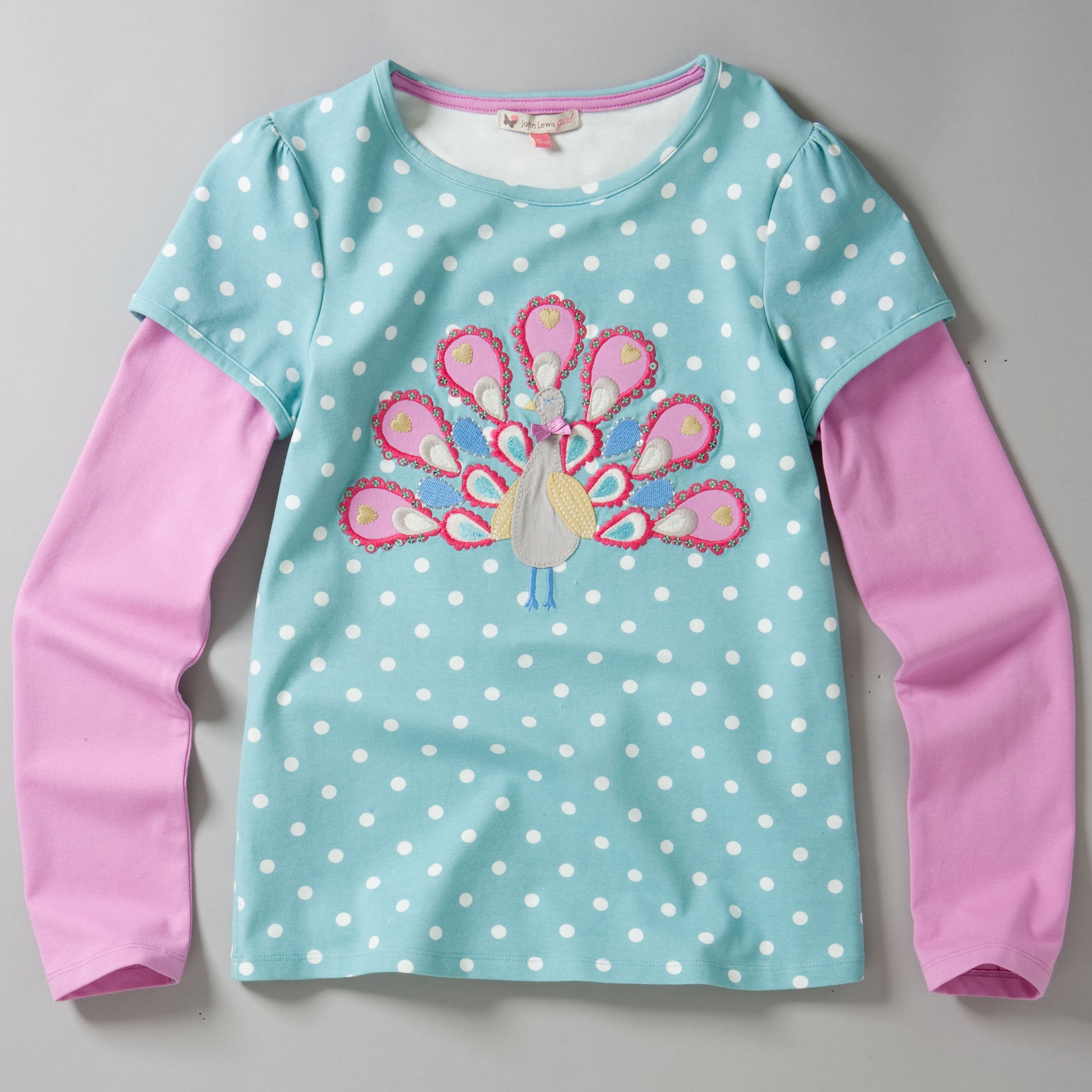 John Lewis Girl Peacock Long Sleeve T-Shirt,