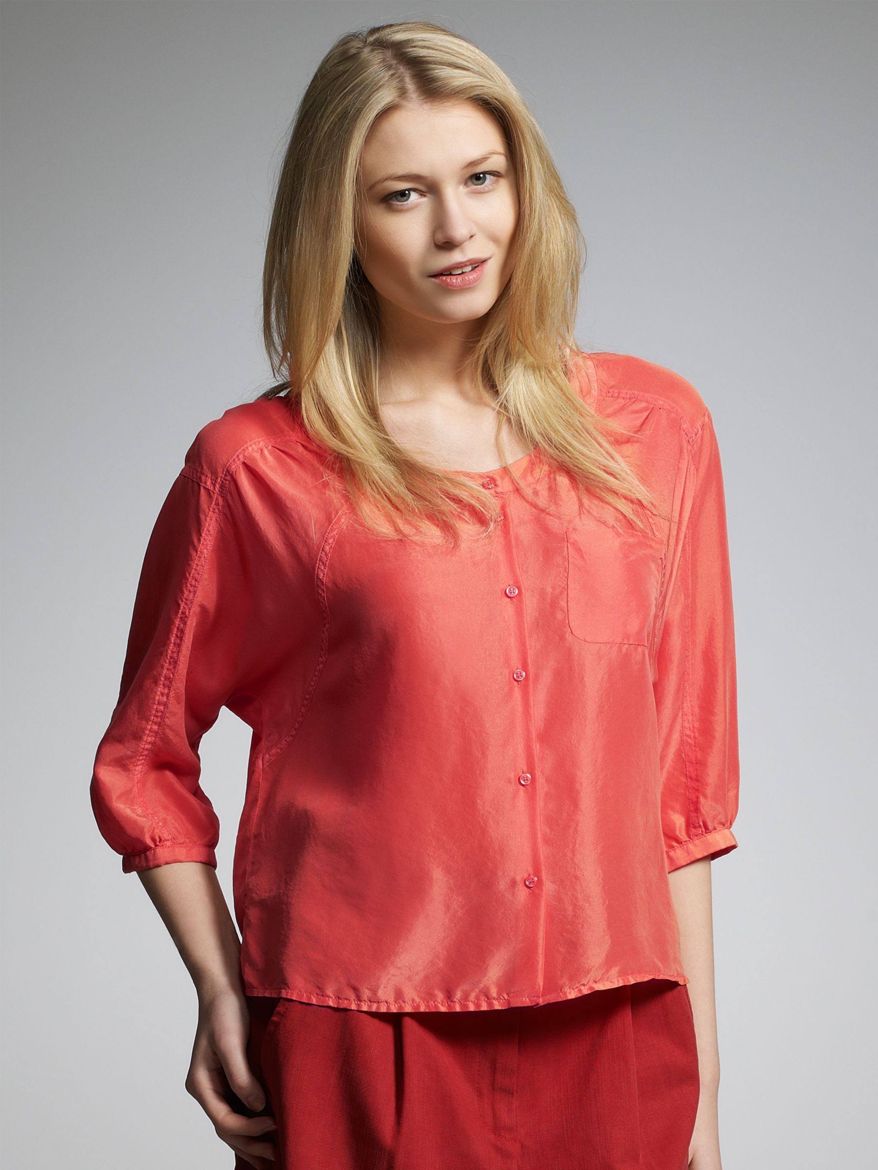 Whistles Clare Raglan Silk Blouse, Coral