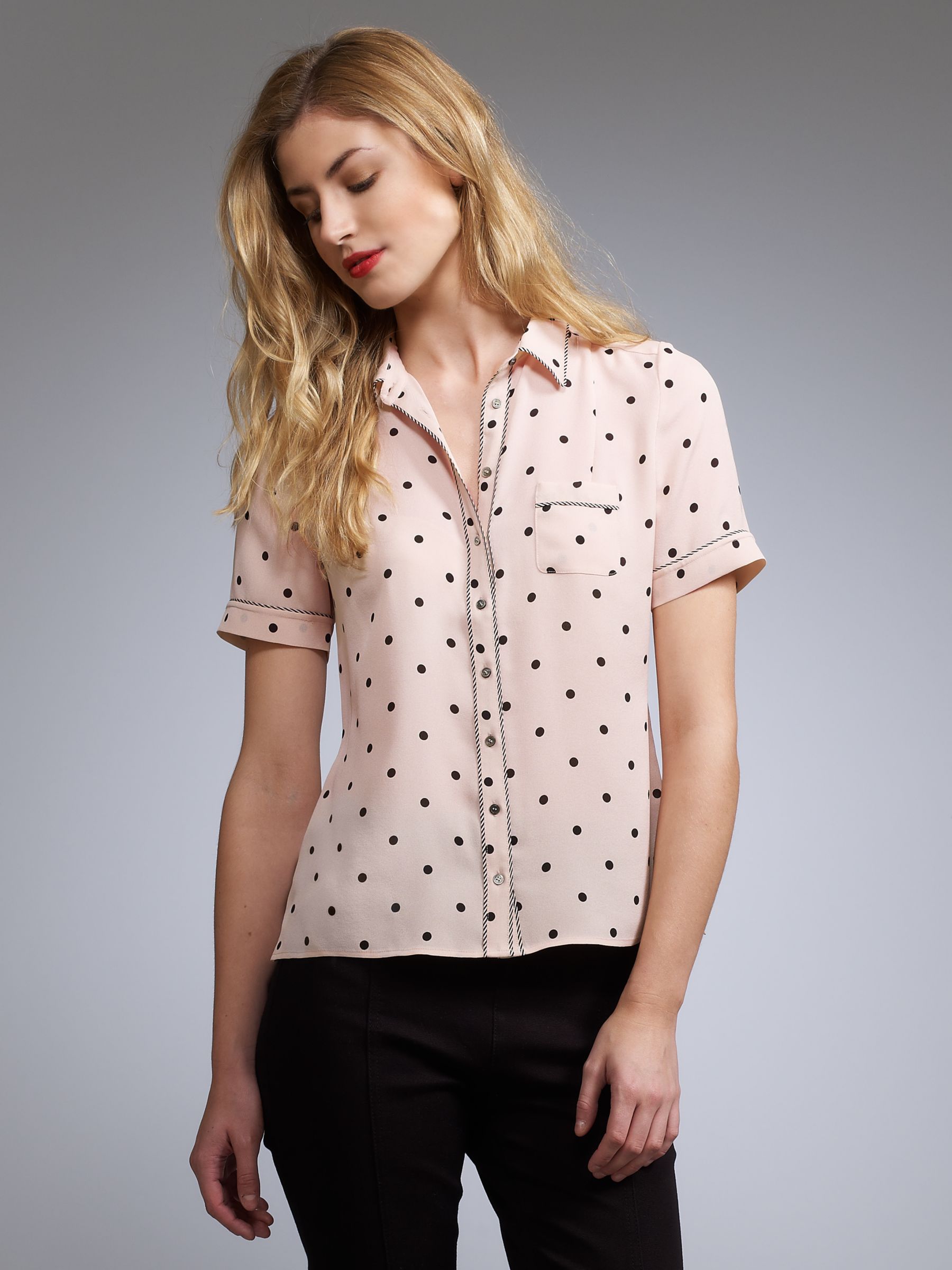 Whistles Maya Spot and Stripe Blouse, Pink