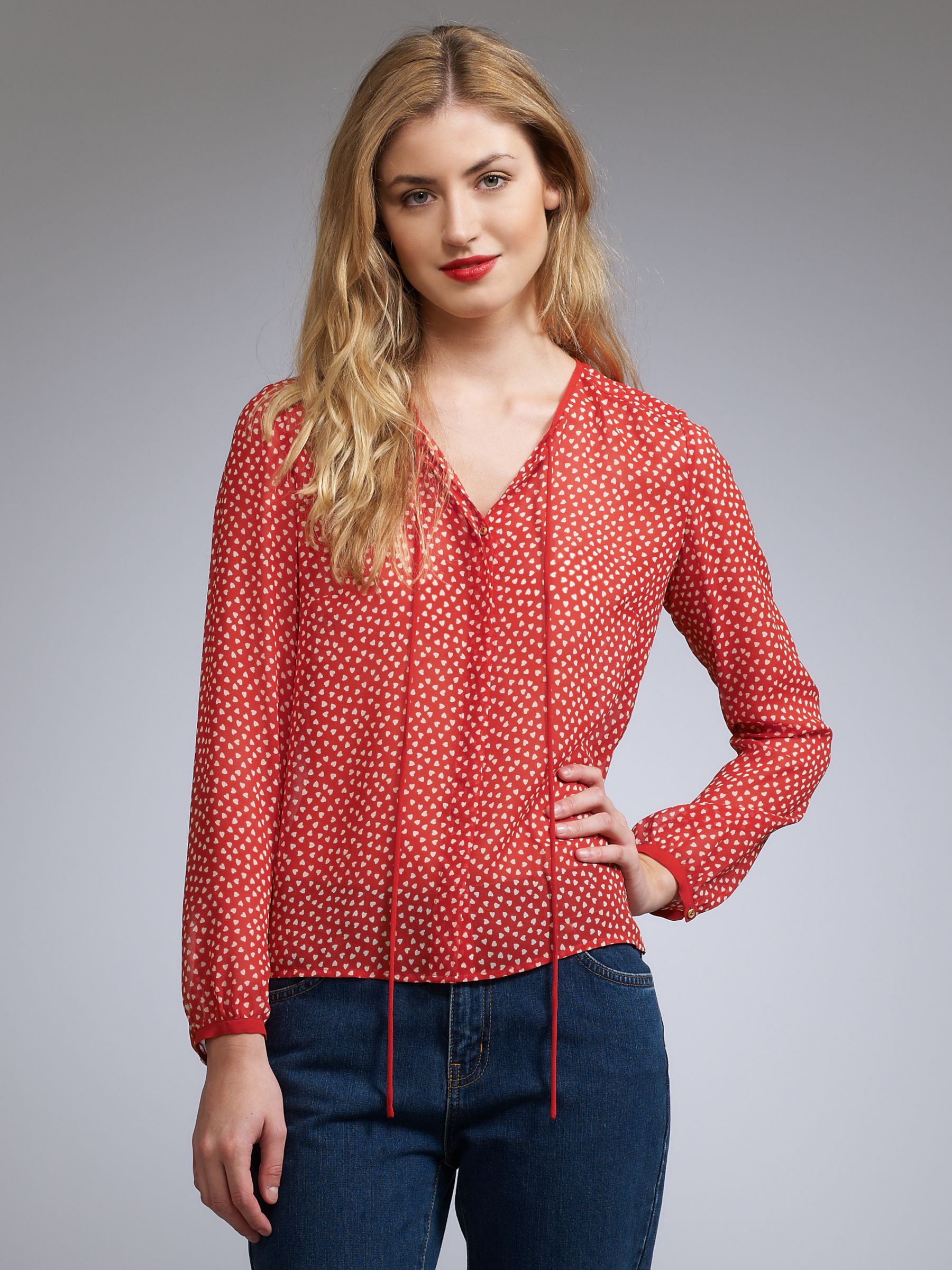 Sweetheart Tie Neck Blouse, Red