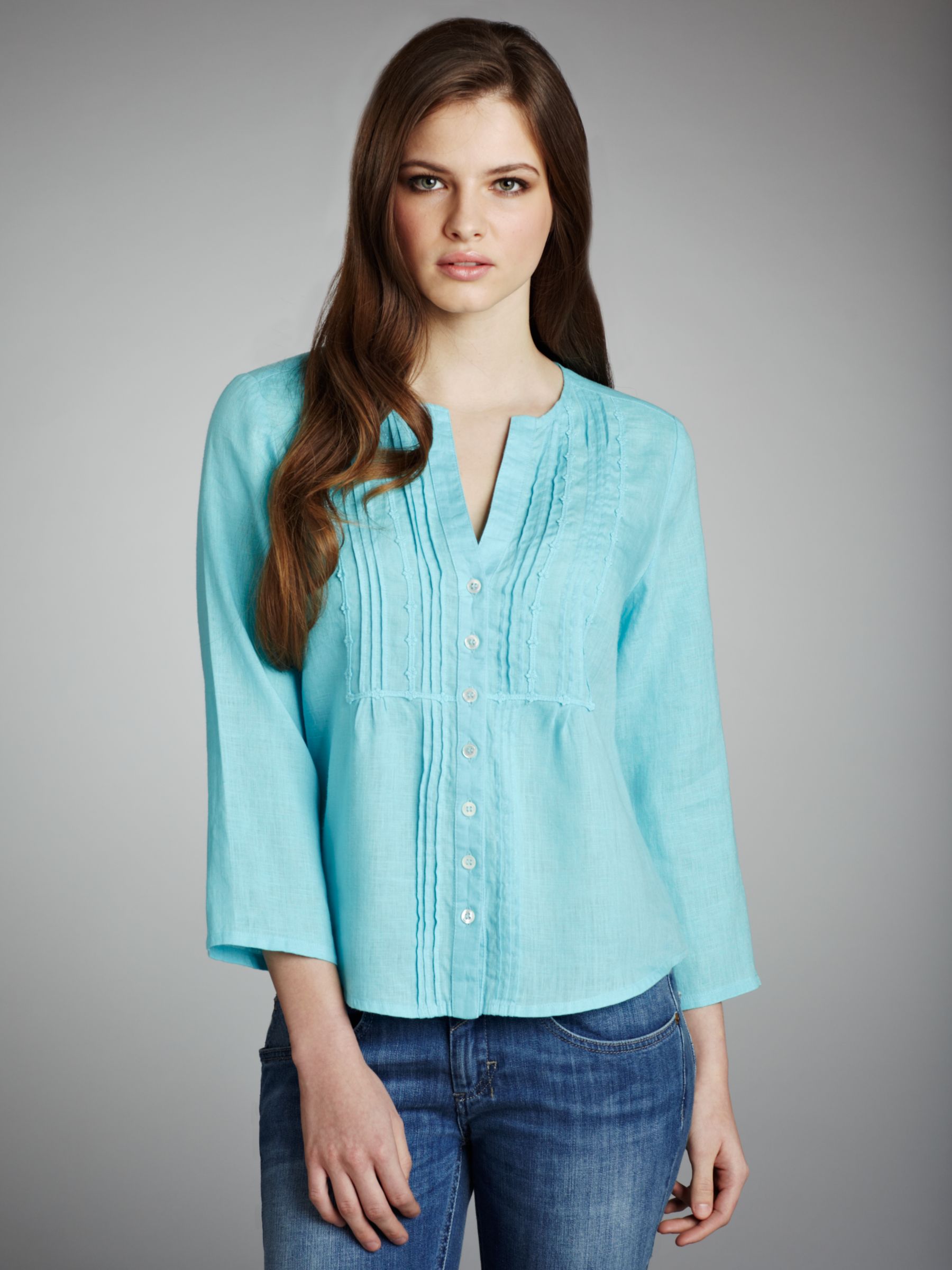 Crochet Trim Blouse, Turquoise