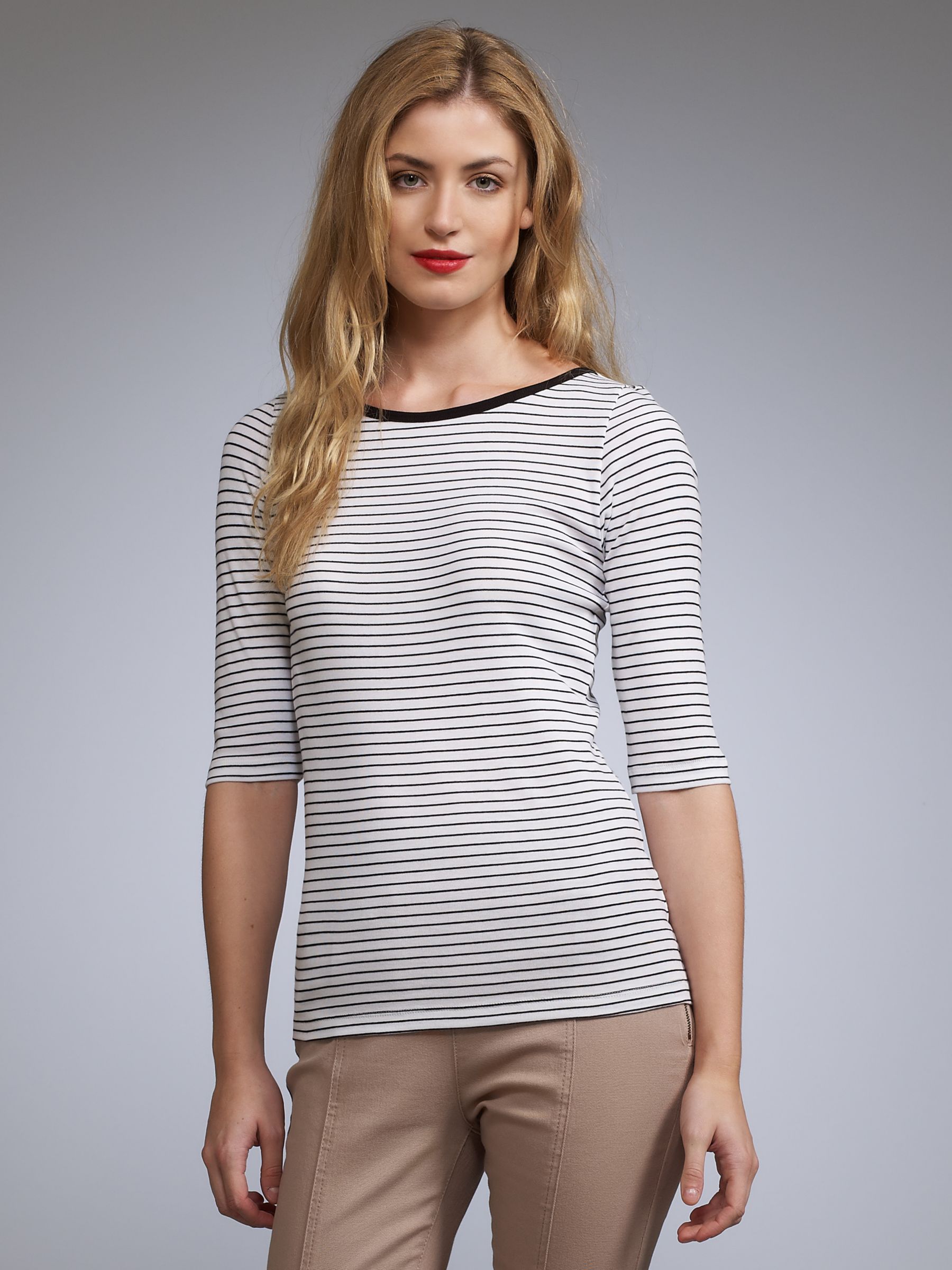 Stripe Elbow Sleeve Slash Neck T-Shirt,