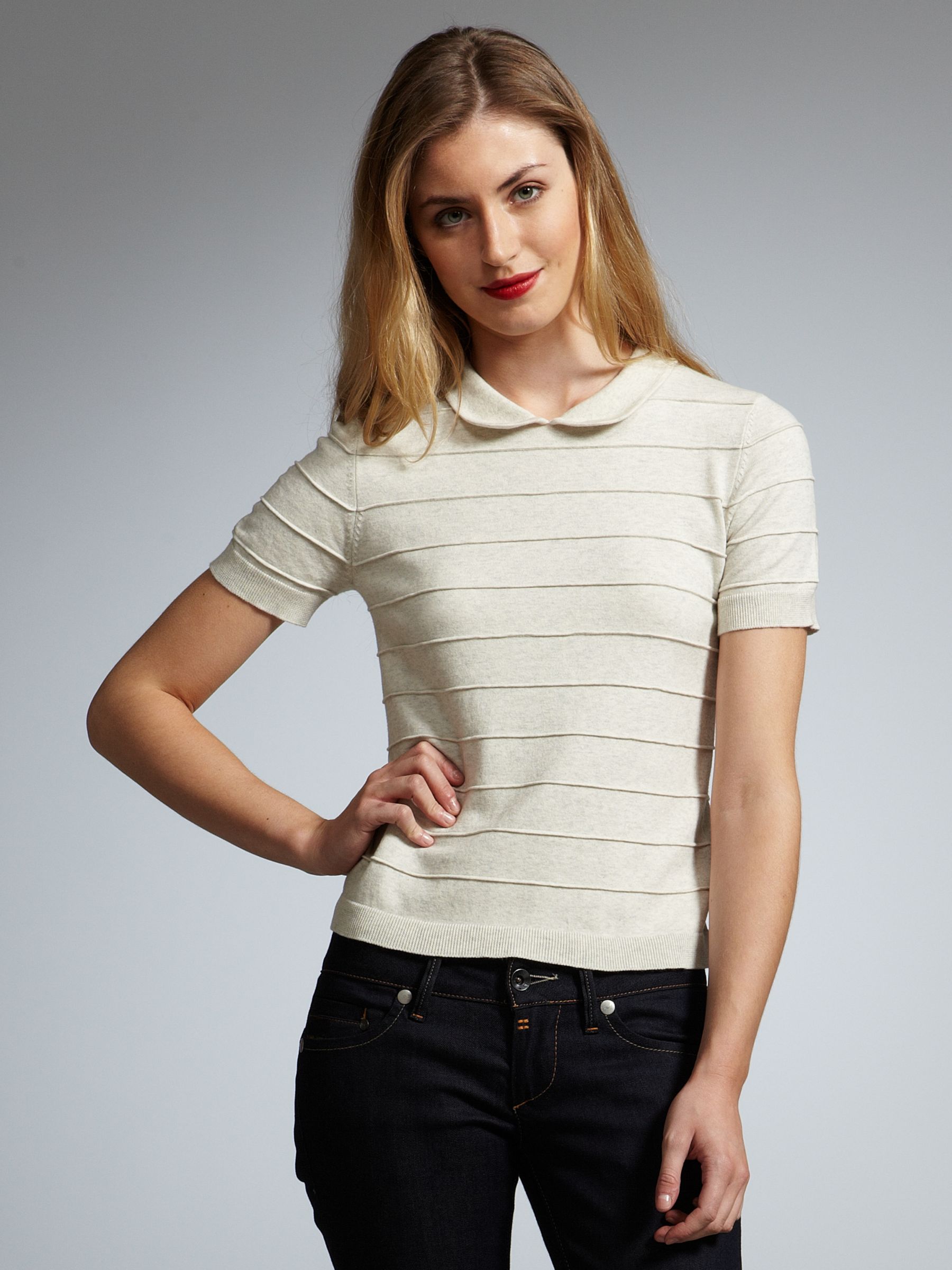 Whistles Martha Peter Pan Collar T-Shirt, Cream