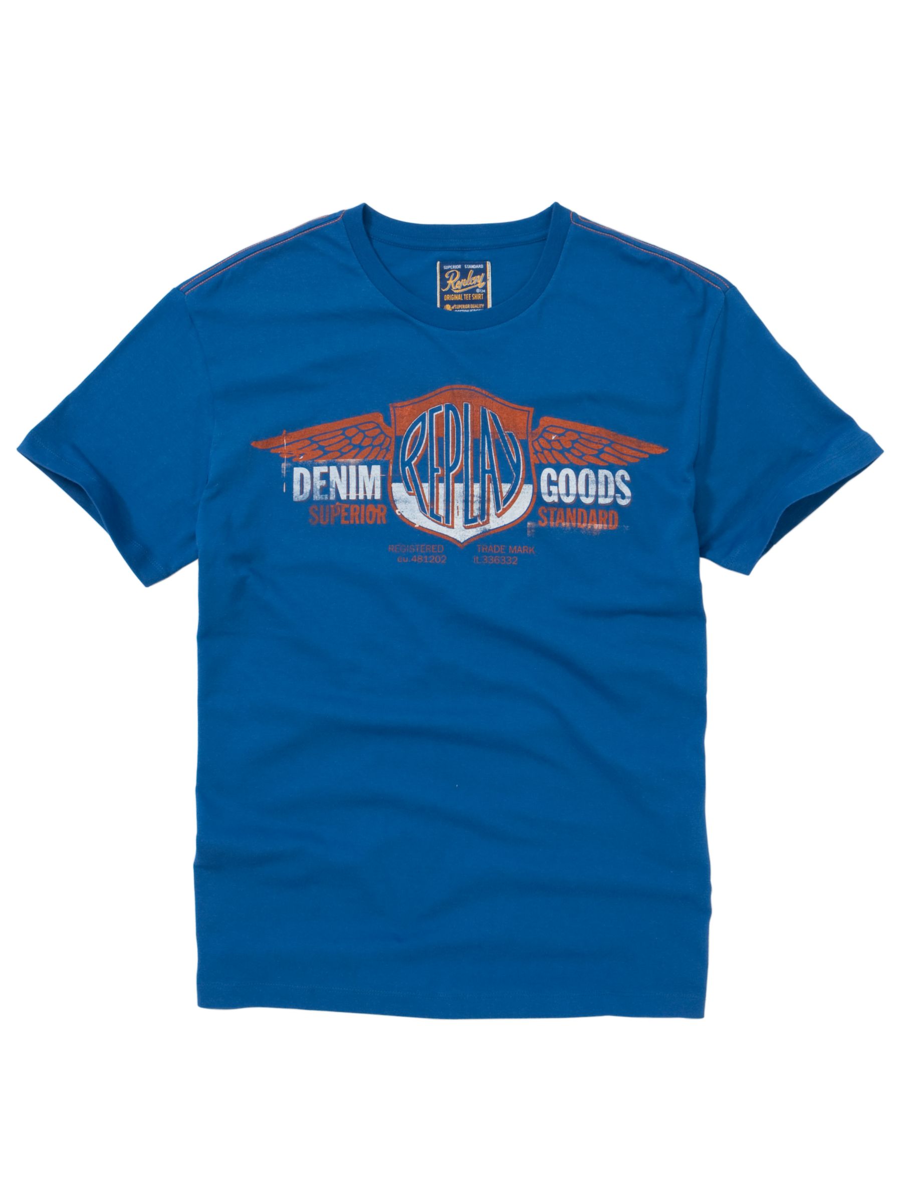 Replay Wing Logo T-Shirt, Mid blue