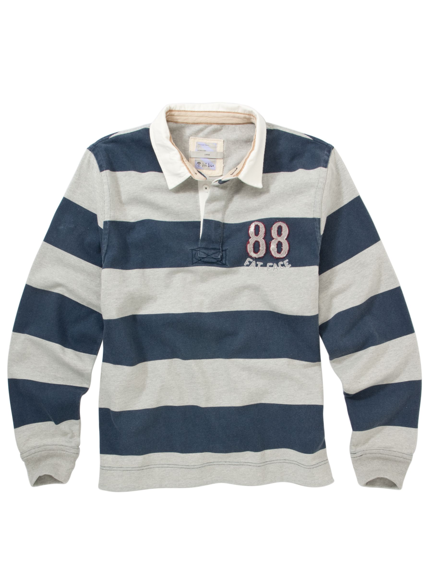 Fat Face Classic Stripe Rugby Shirt, Blue