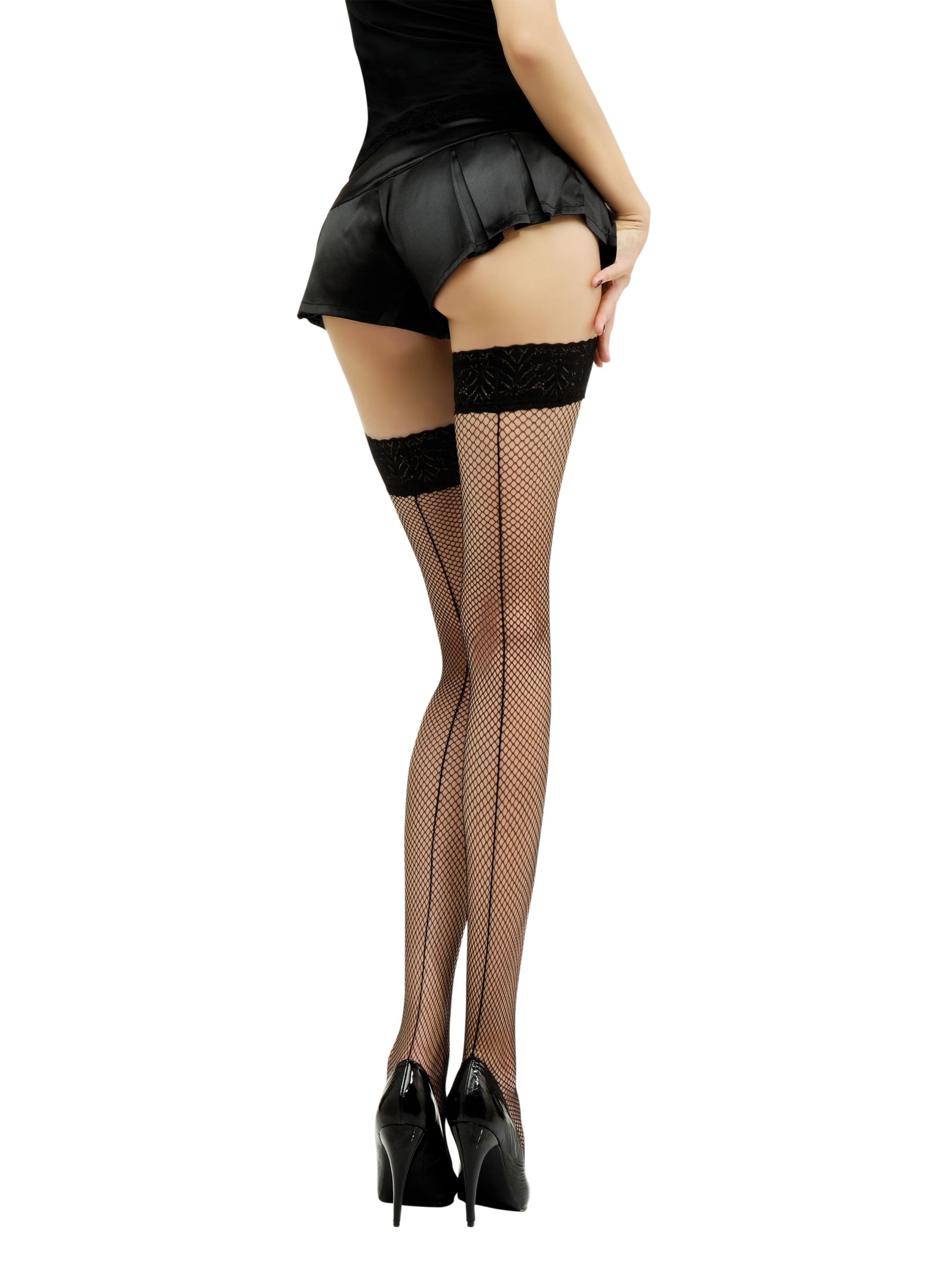 John Lewis Jonathan Aston Fishnet Backseam Hold Up Stockings, Black
