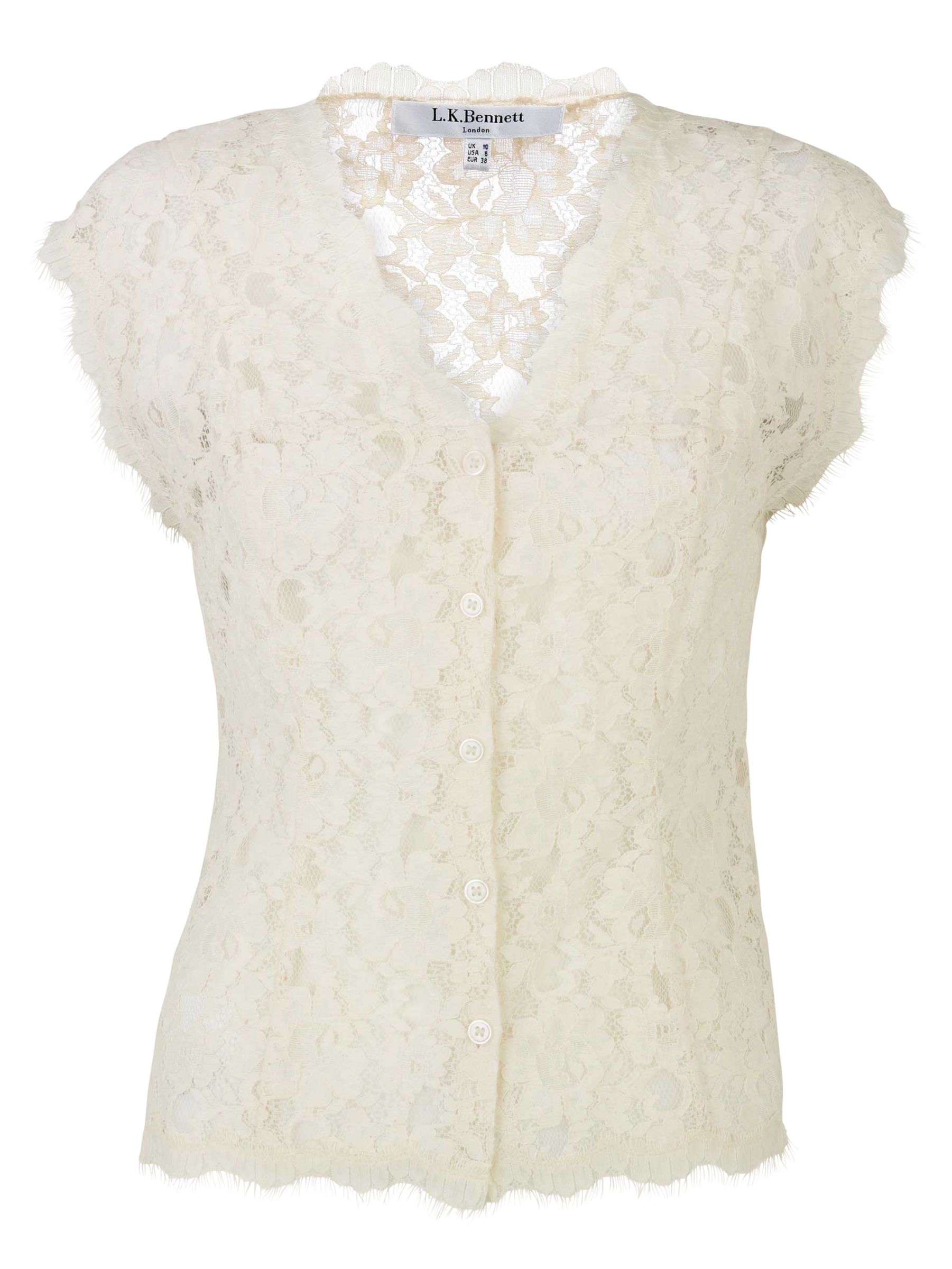 L.K. Bennett Venice Lace Blouse, Light Cream