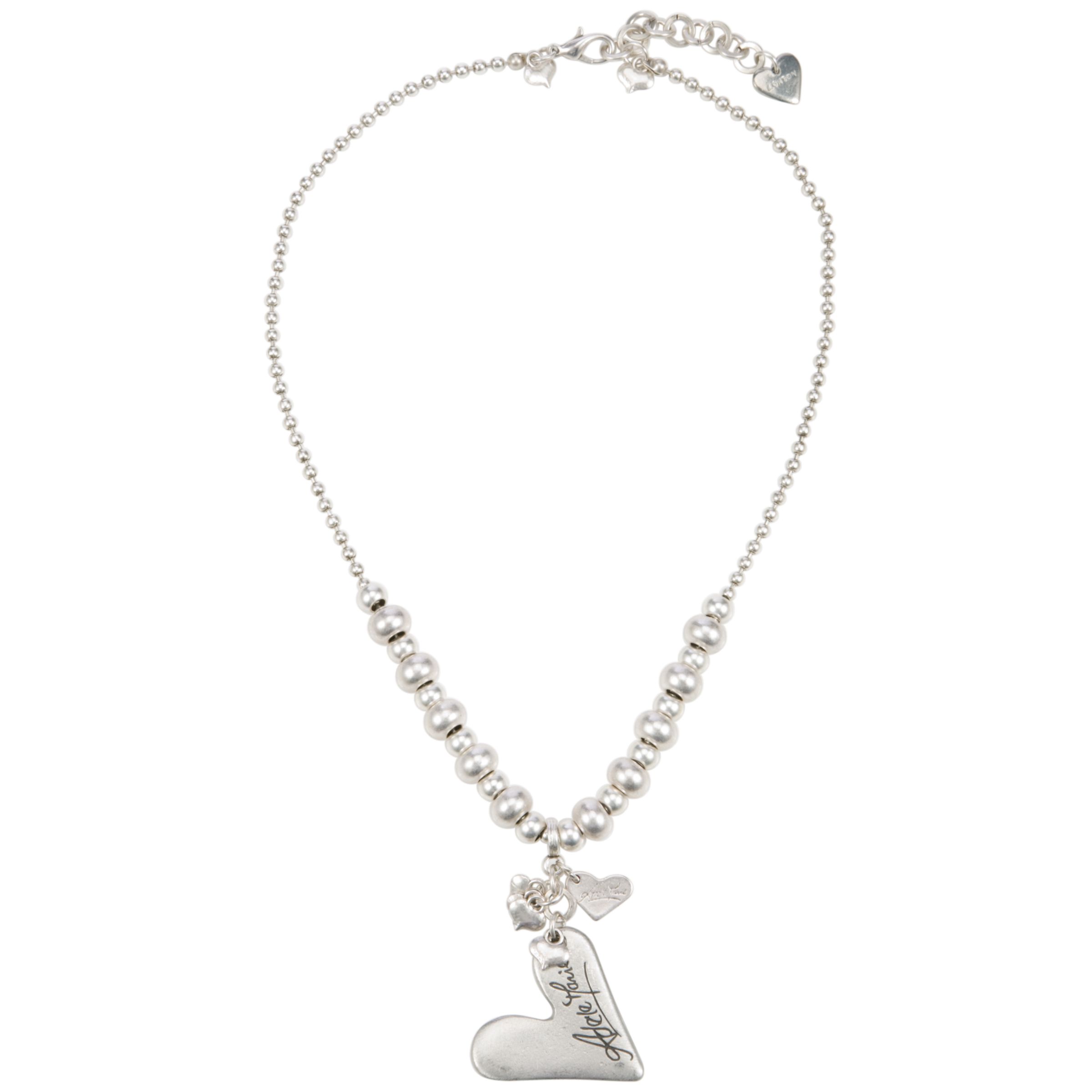 Adele Marie Silver Plated Ball Chain and Heart Charm Necklace