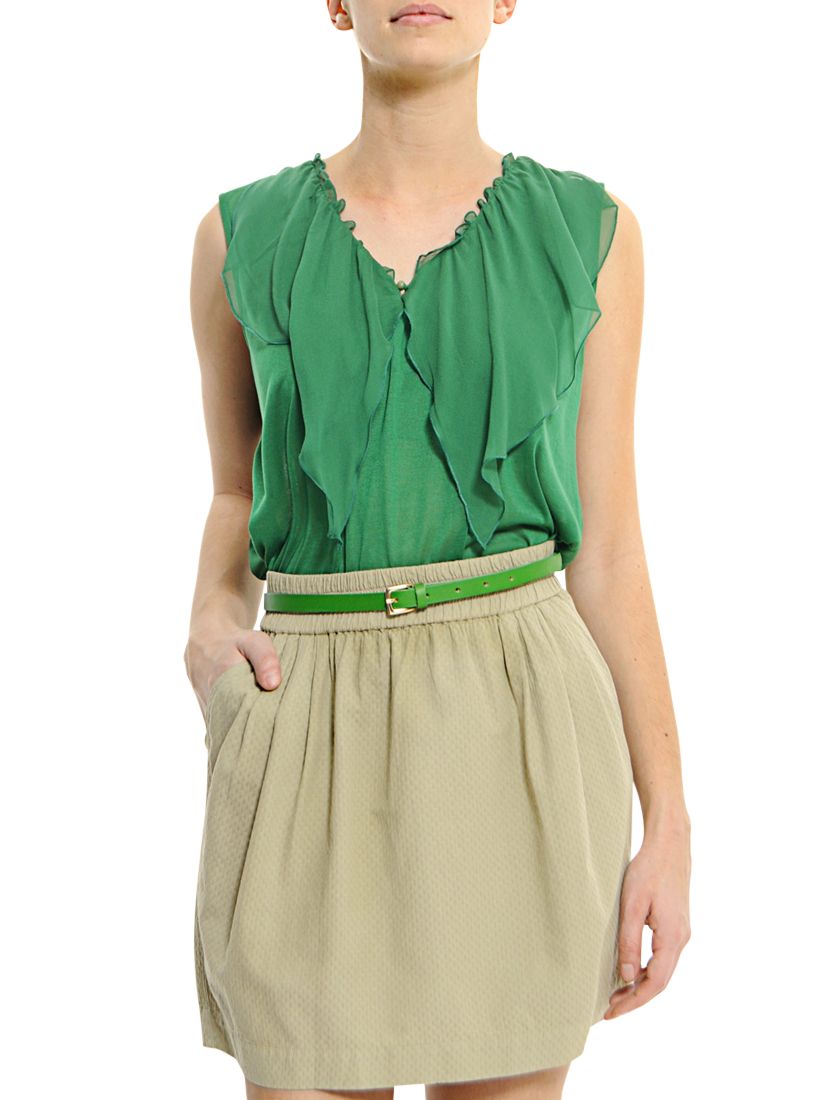 Lula Silk Ruffle Sleeveless Blouse, Grass