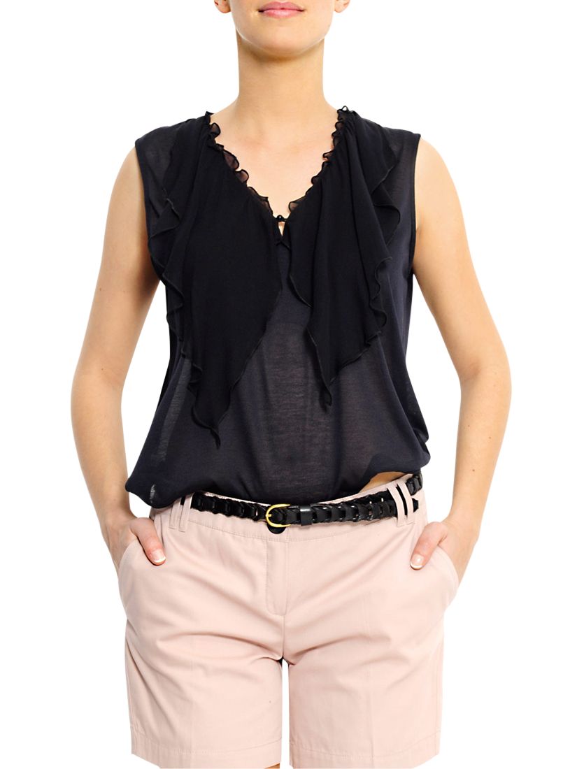 Mango Lula Silk Ruffle Sleeveless Blouse, Black