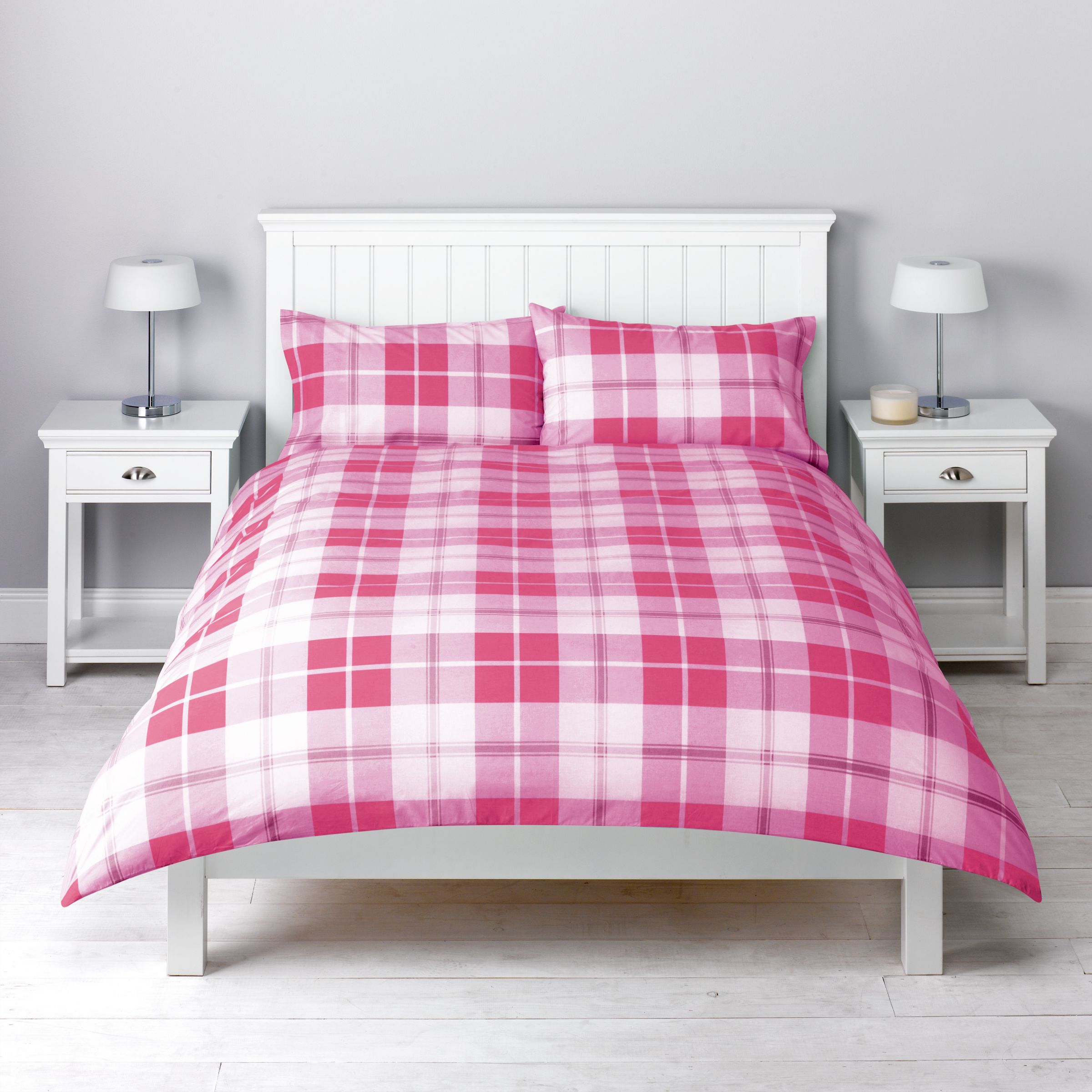 John Lewis Fresh Check Duvet Cover Sets, Pink