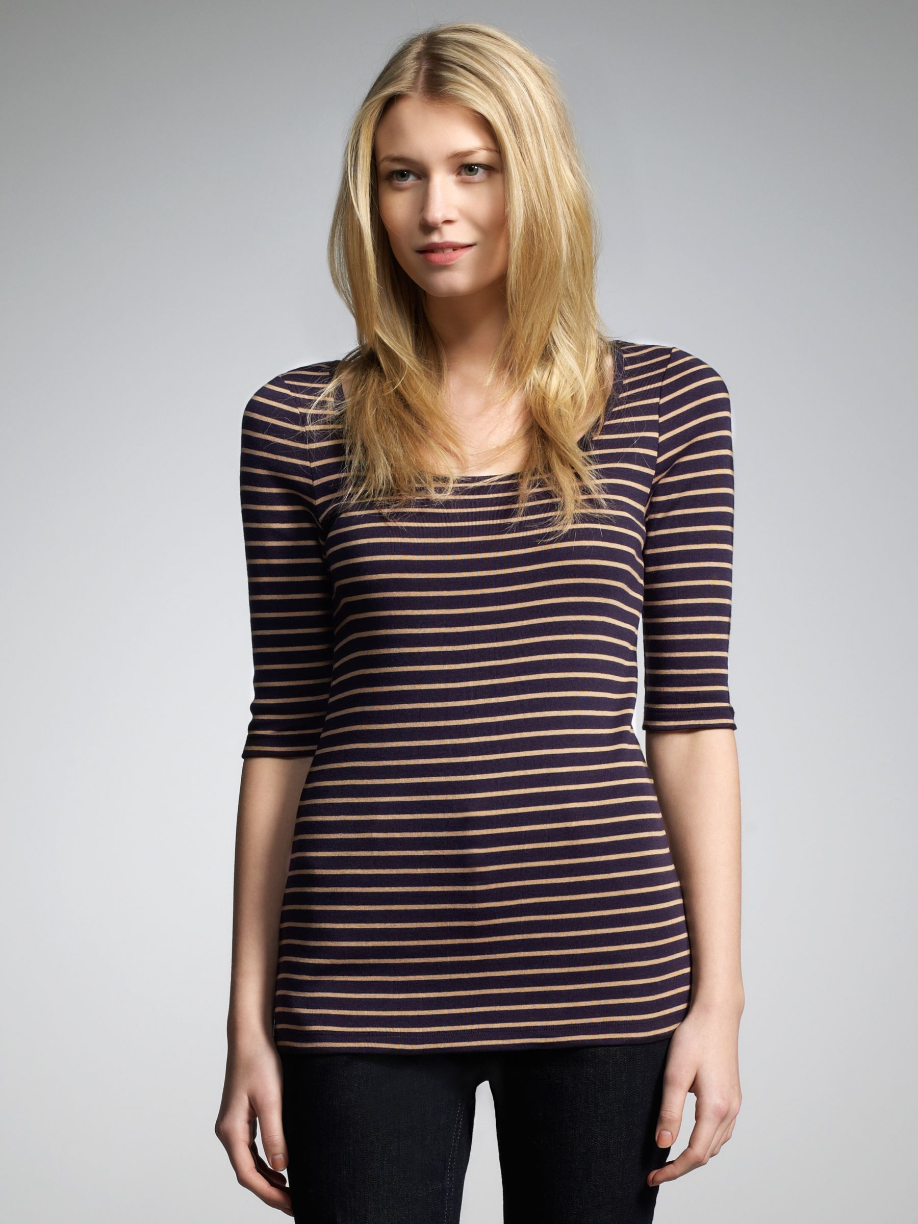 Whistles Stripe Elbow Sleeve Scoop T-Shirt,