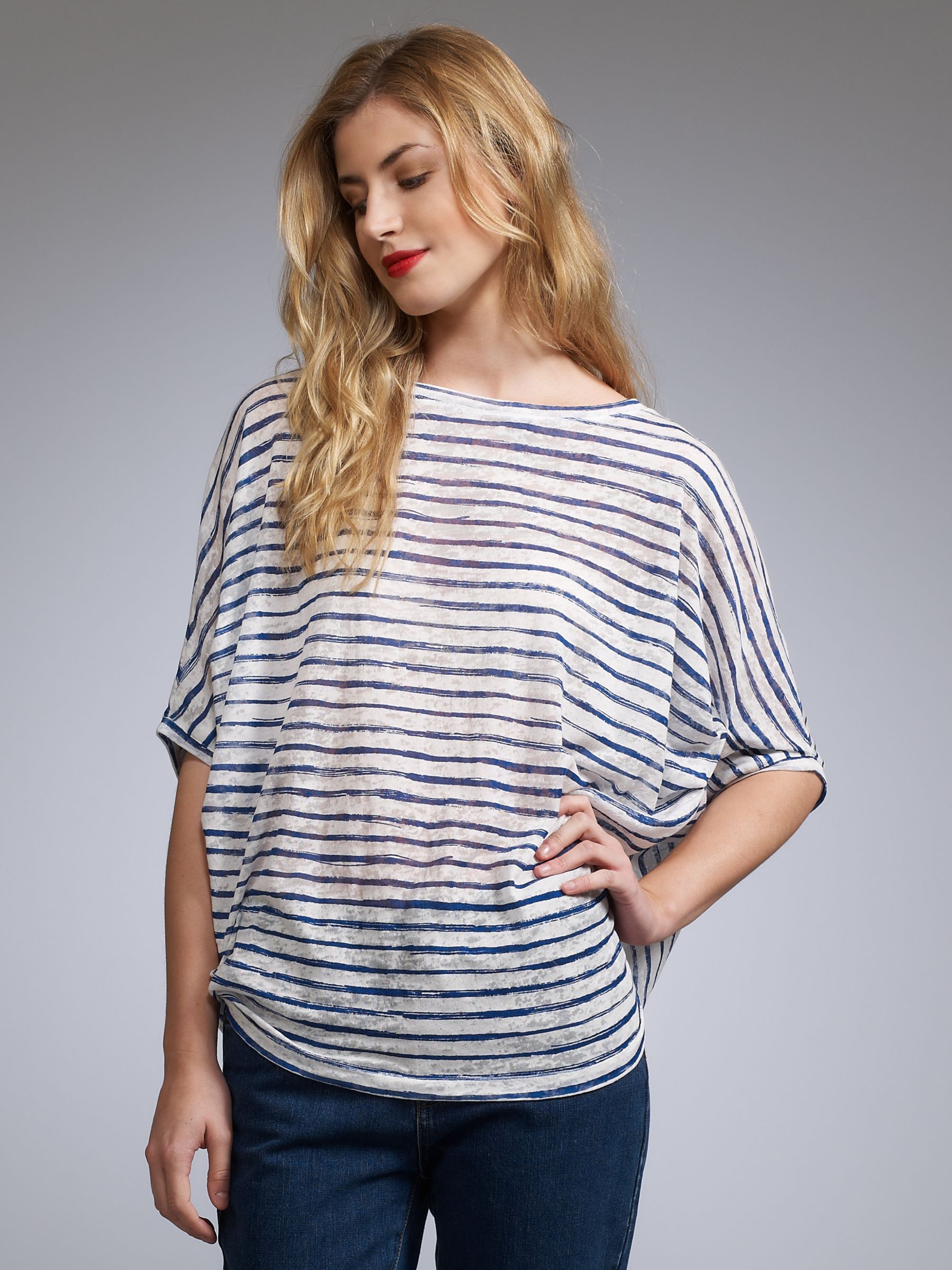 Whistles Stripe Bubble T-Shirt, Blue/Multi