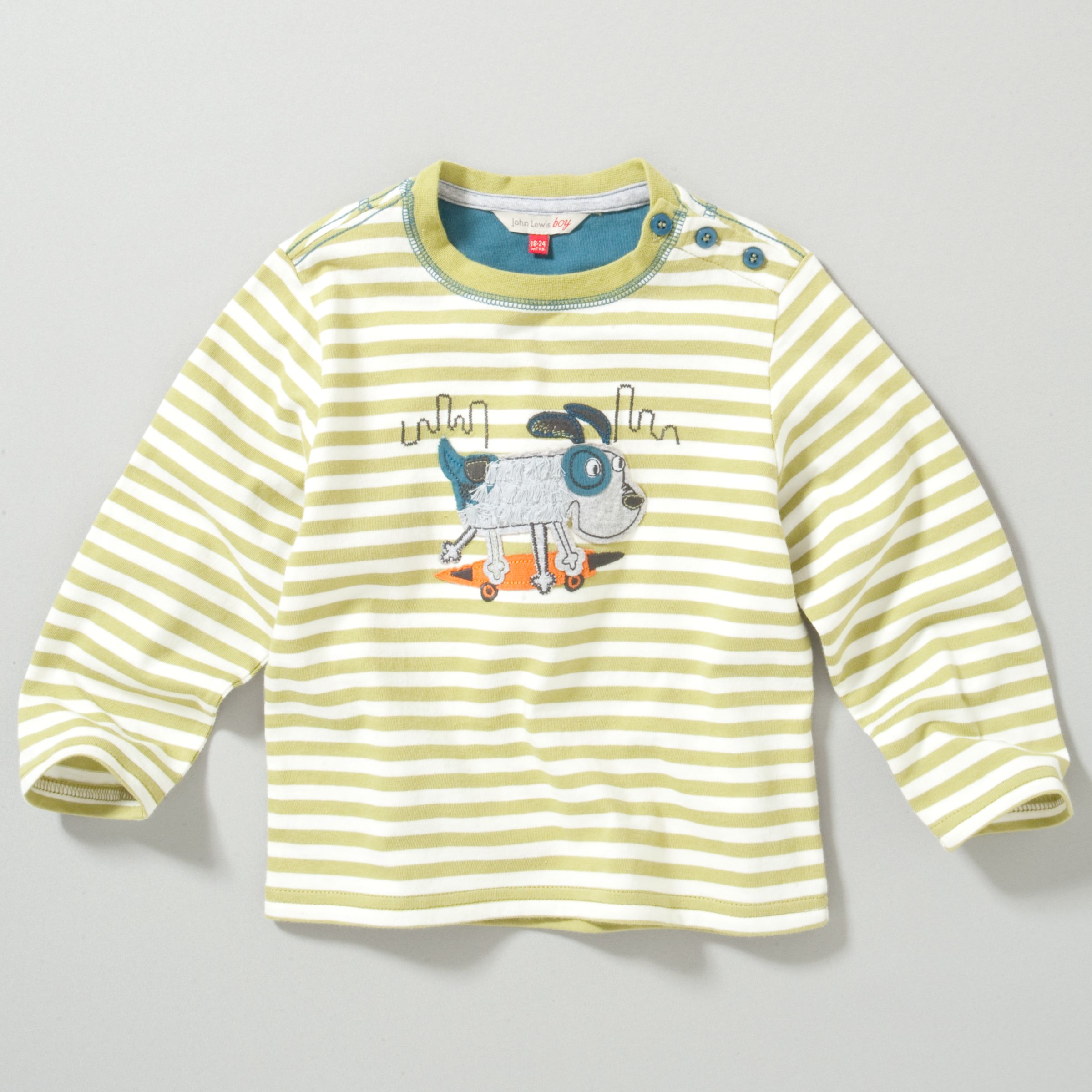 John Lewis Boy Stripe Dog T-Shirt, Green