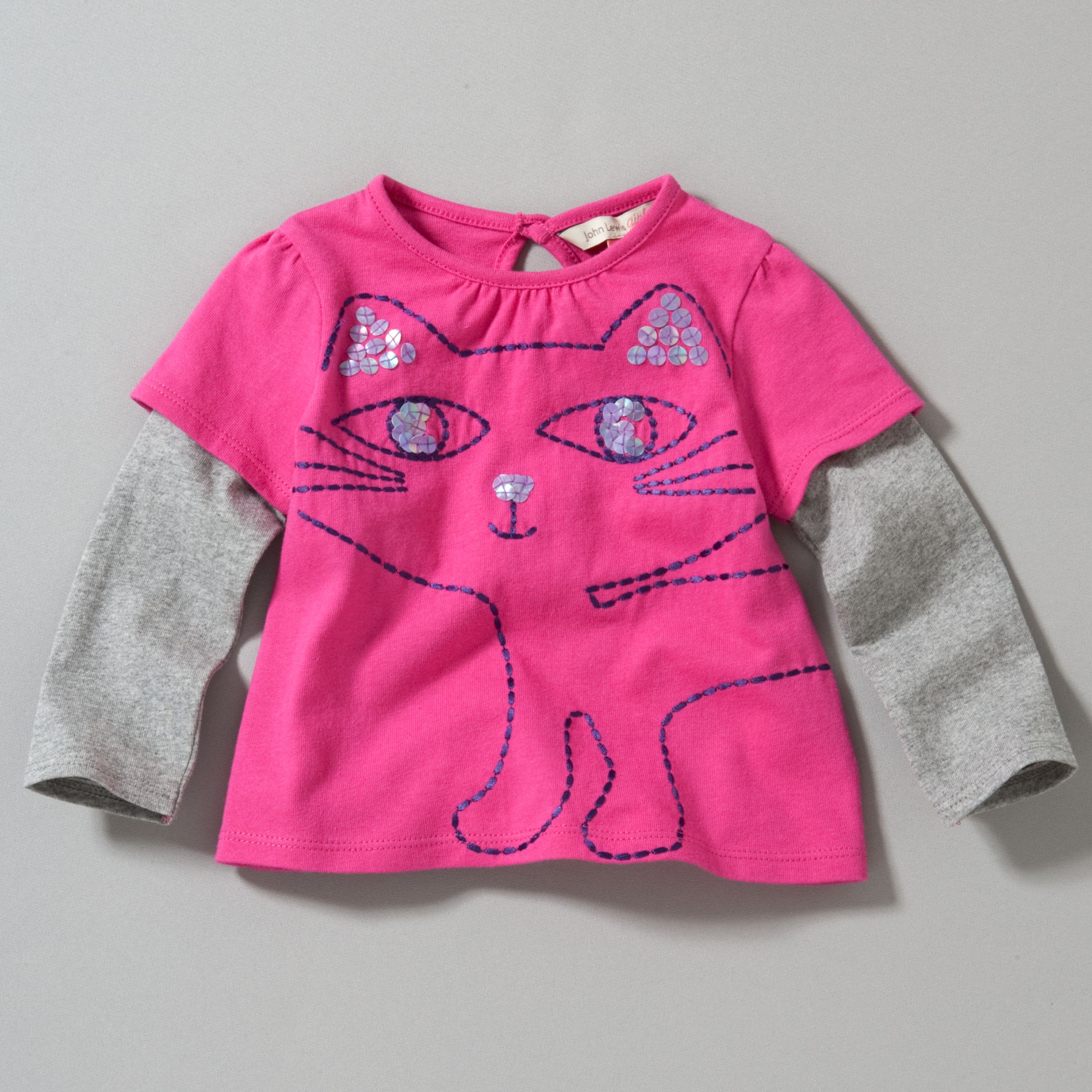 John Lewis Girl Cat Double Layer T-Shirt,