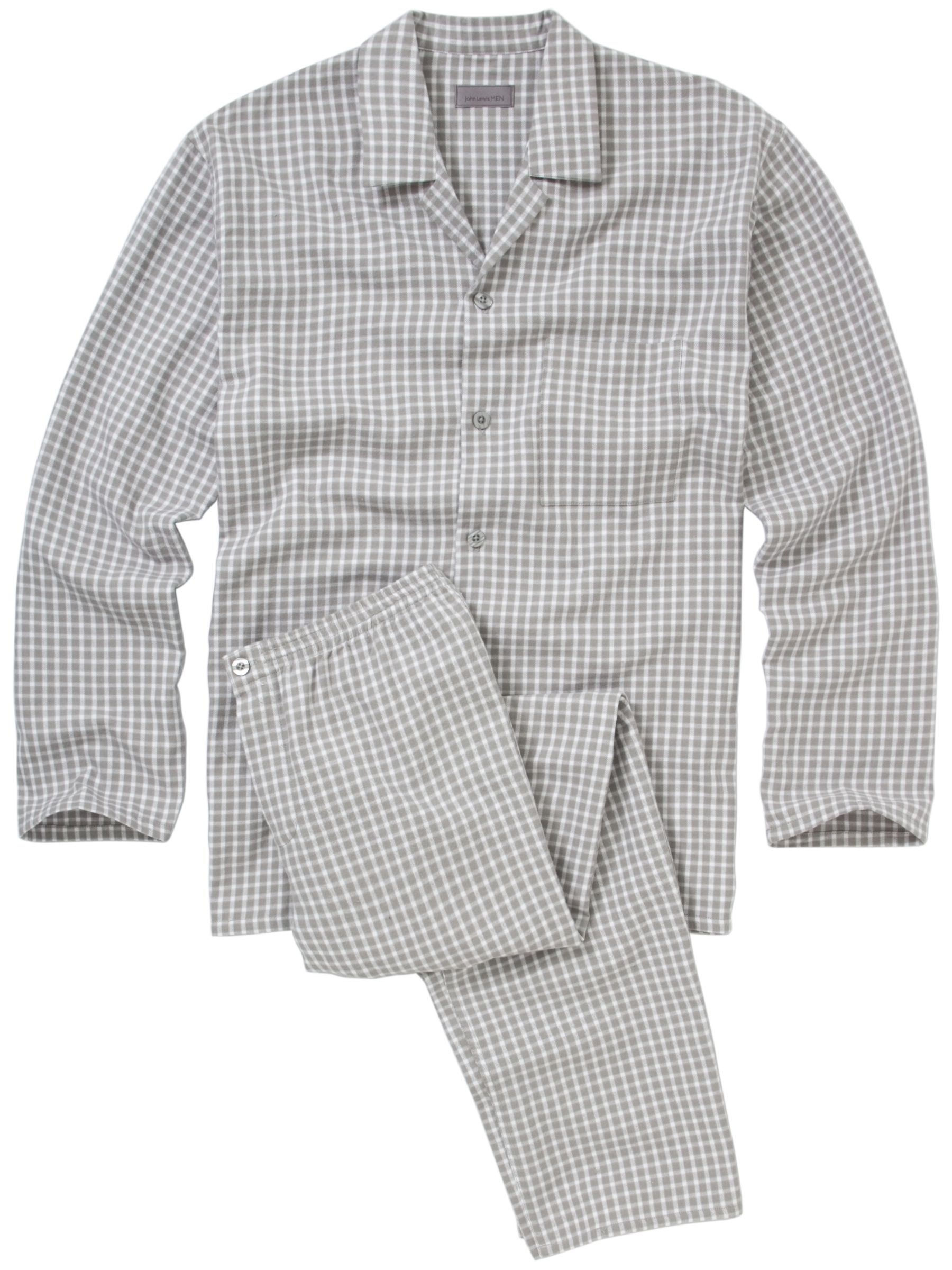 John Lewis Brushed Cotton Check Pyjamas, Grey