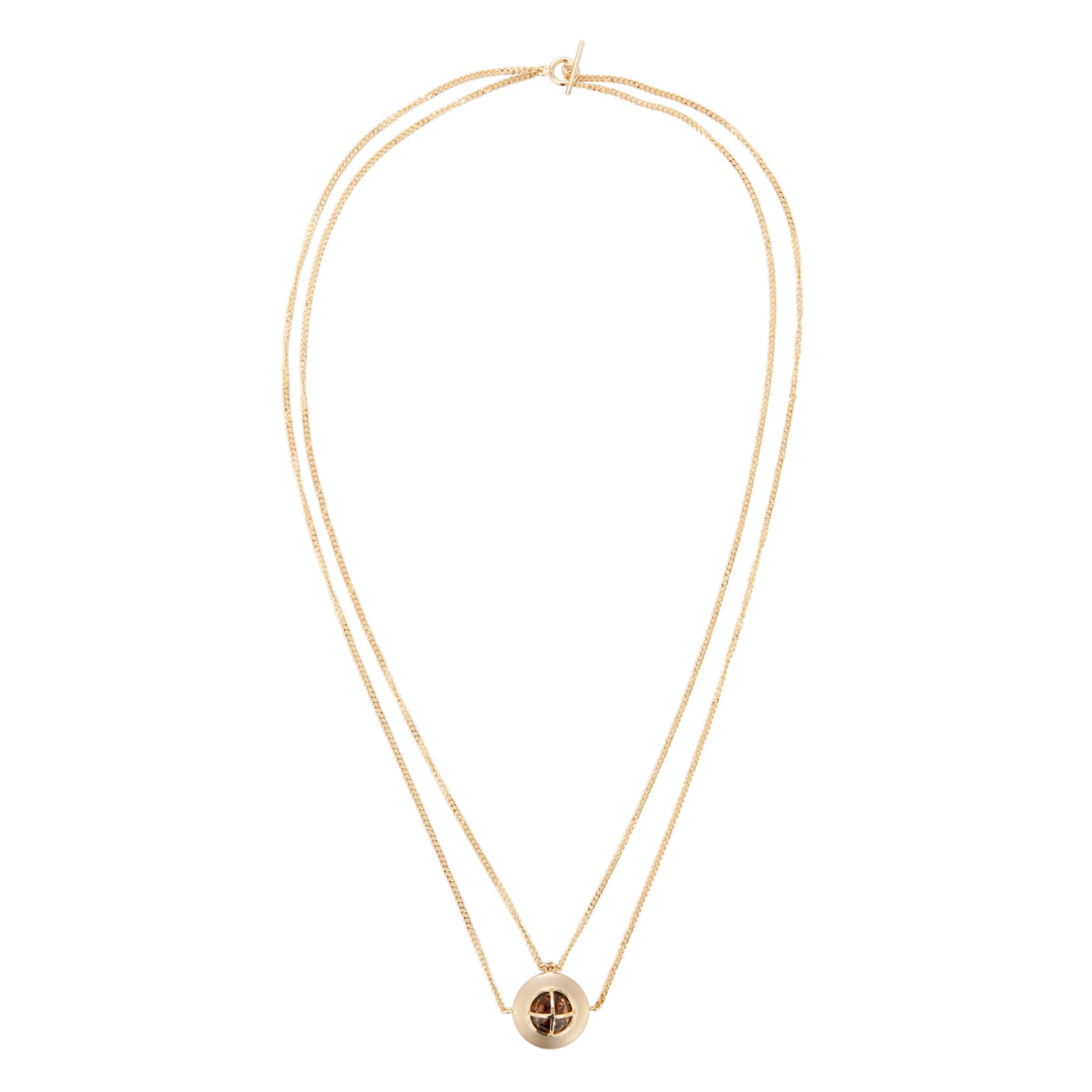 Inara Gold Plated 2 Row Amber Crystal Pendant Necklace
