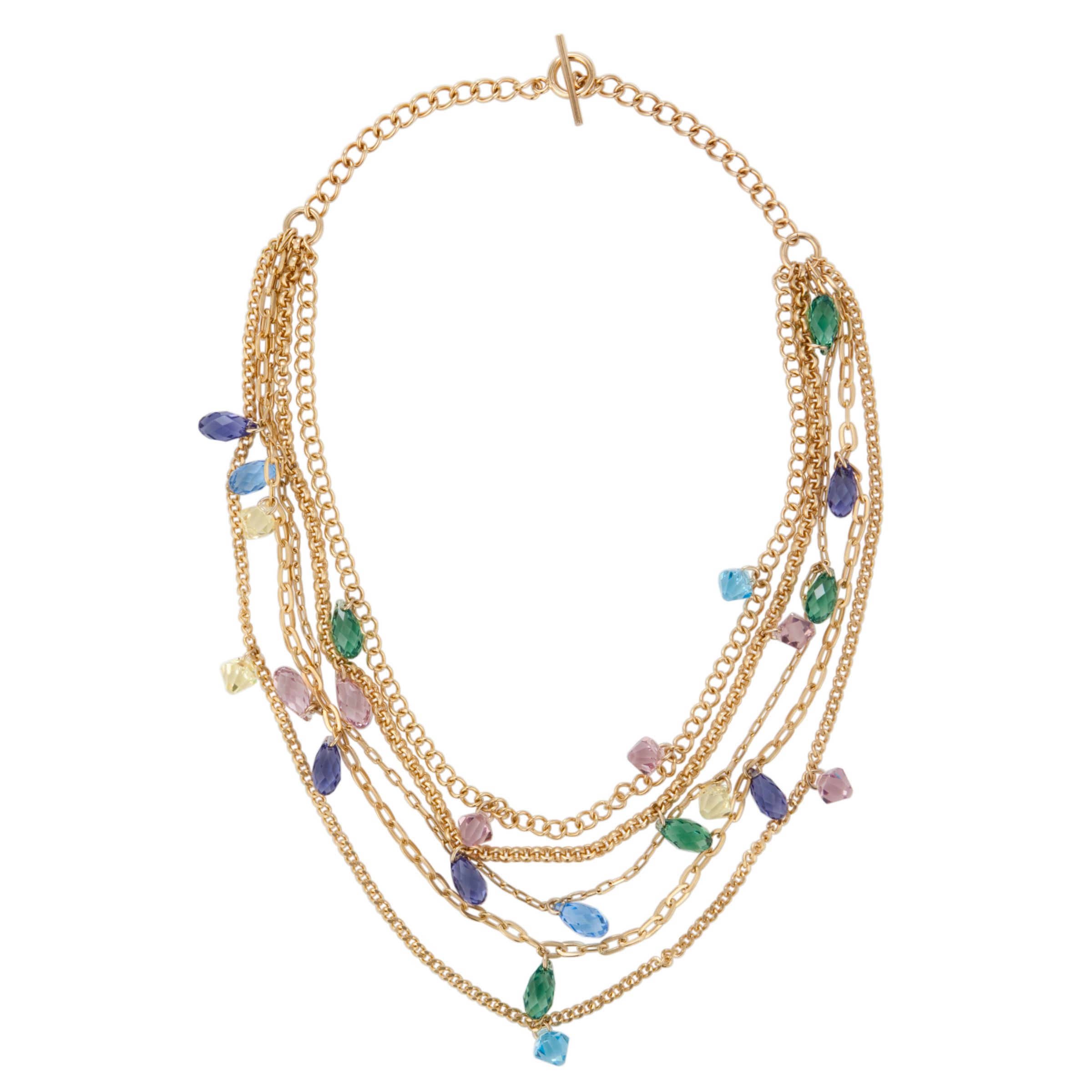 Inara Gold Plated 5 Row Multi Crystal Necklace