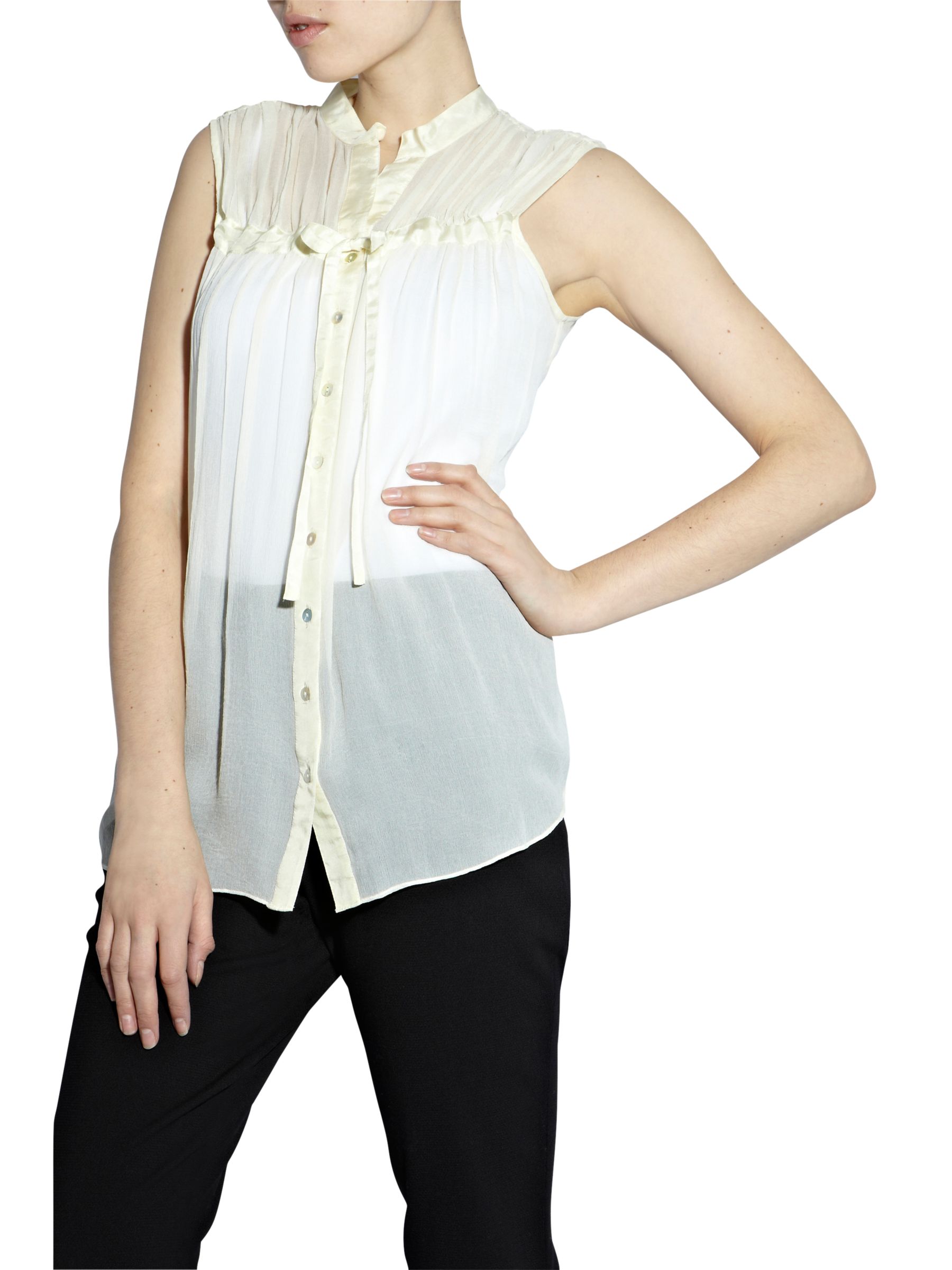 Crinkle Sheer Sleeveless Blouse, Ivory