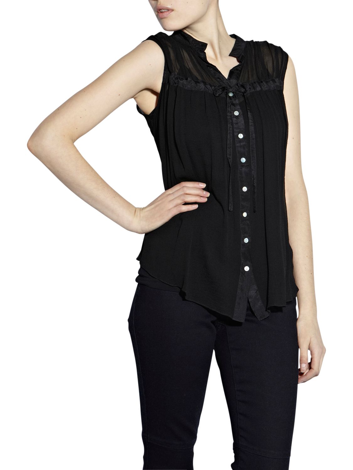 Crinkle Sheer Sleeveless Blouse, Black