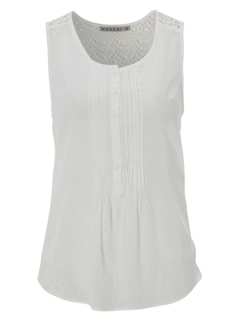 Sleeveless Cotton Lace Insert Blouse, White