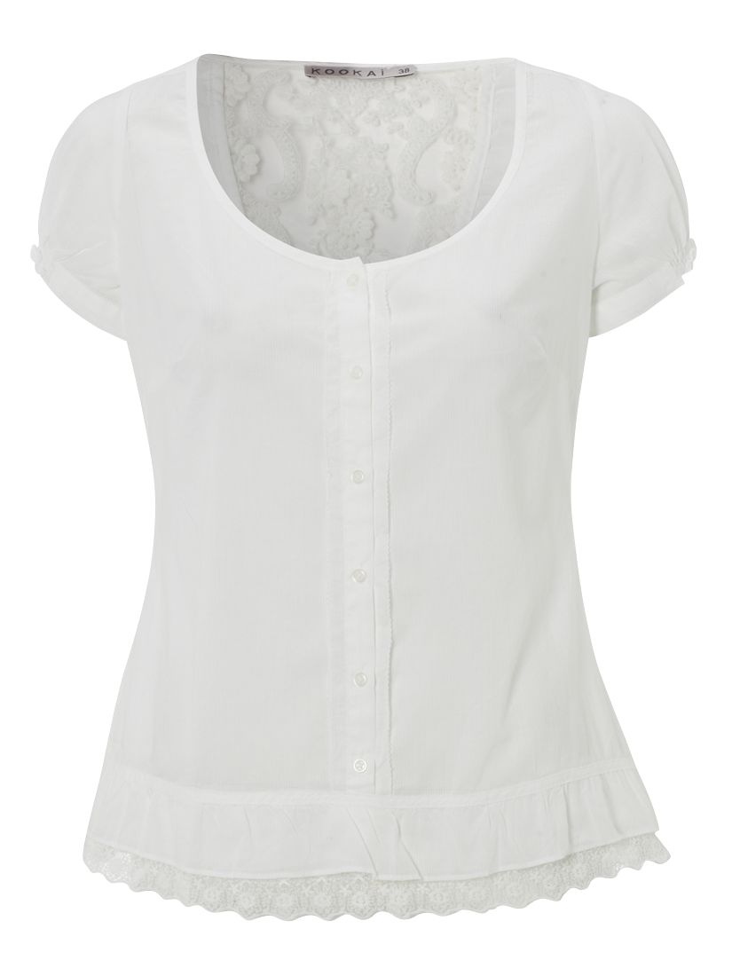 Kookai Short Sleeve Lace Detail Blouse, White