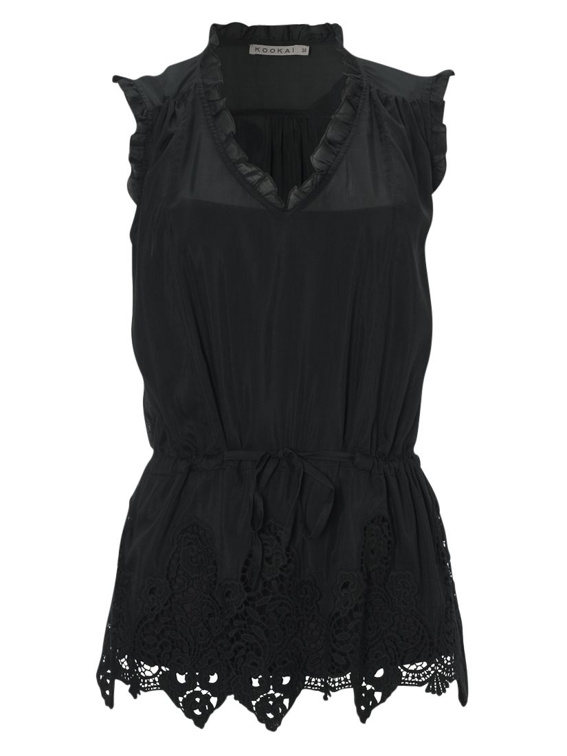 Lace Trim Sleeveless Drawstring Blouse,