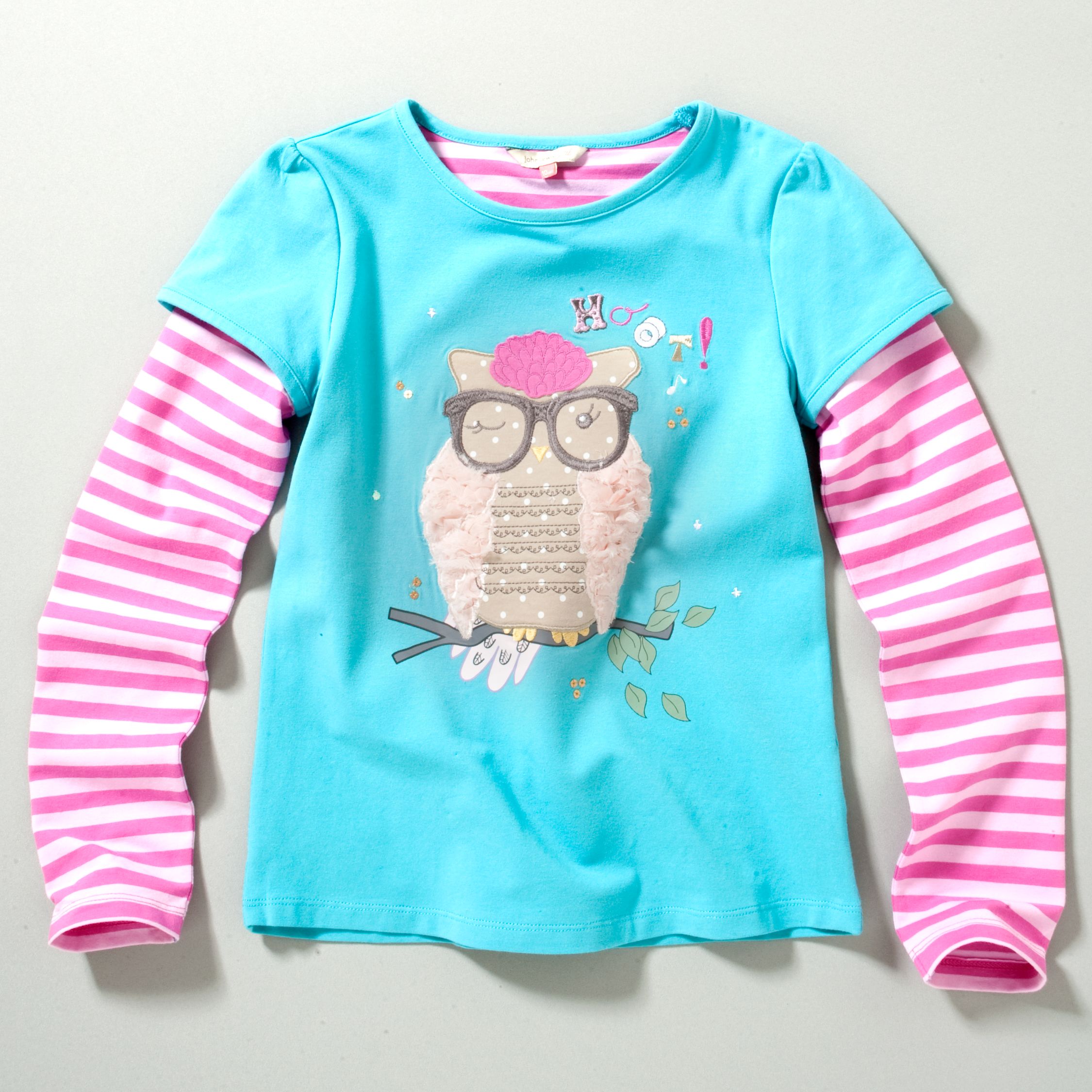 John Lewis Girl Owl T-Shirt, Maui Blue