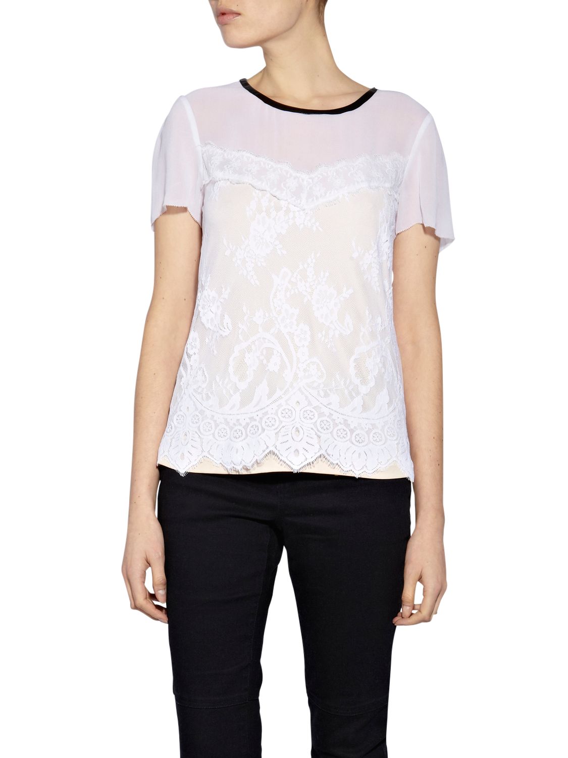 Bastyan Leather Trim Lace T-Shirt, White