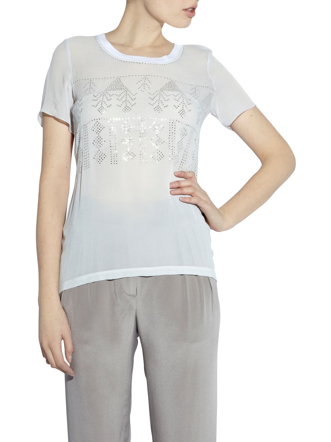 Bastyan Foil Work Silk Mix T-Shirt, White