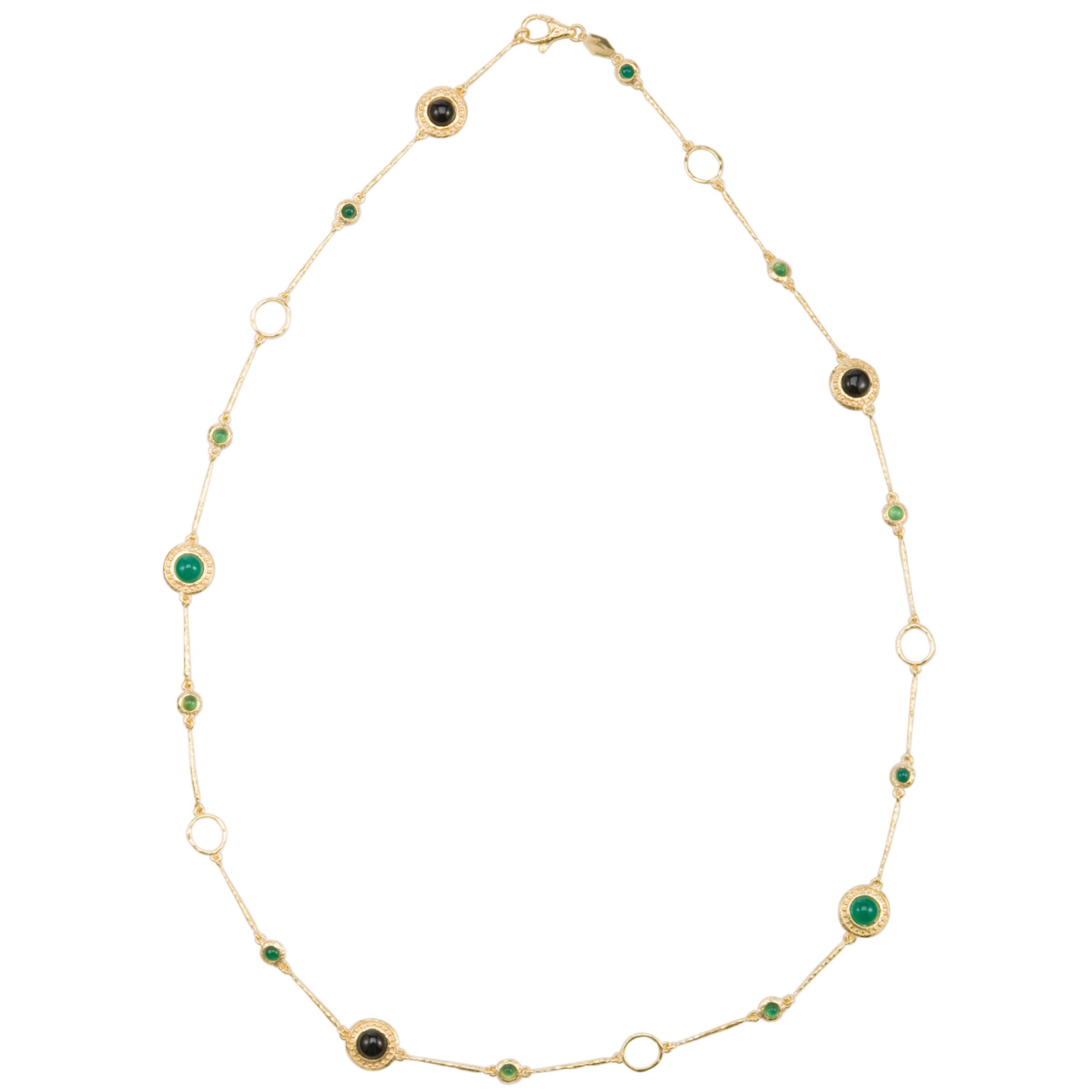 Etrusca 18ct Gold Plated Cabochon Station Necklace, Gold/Green