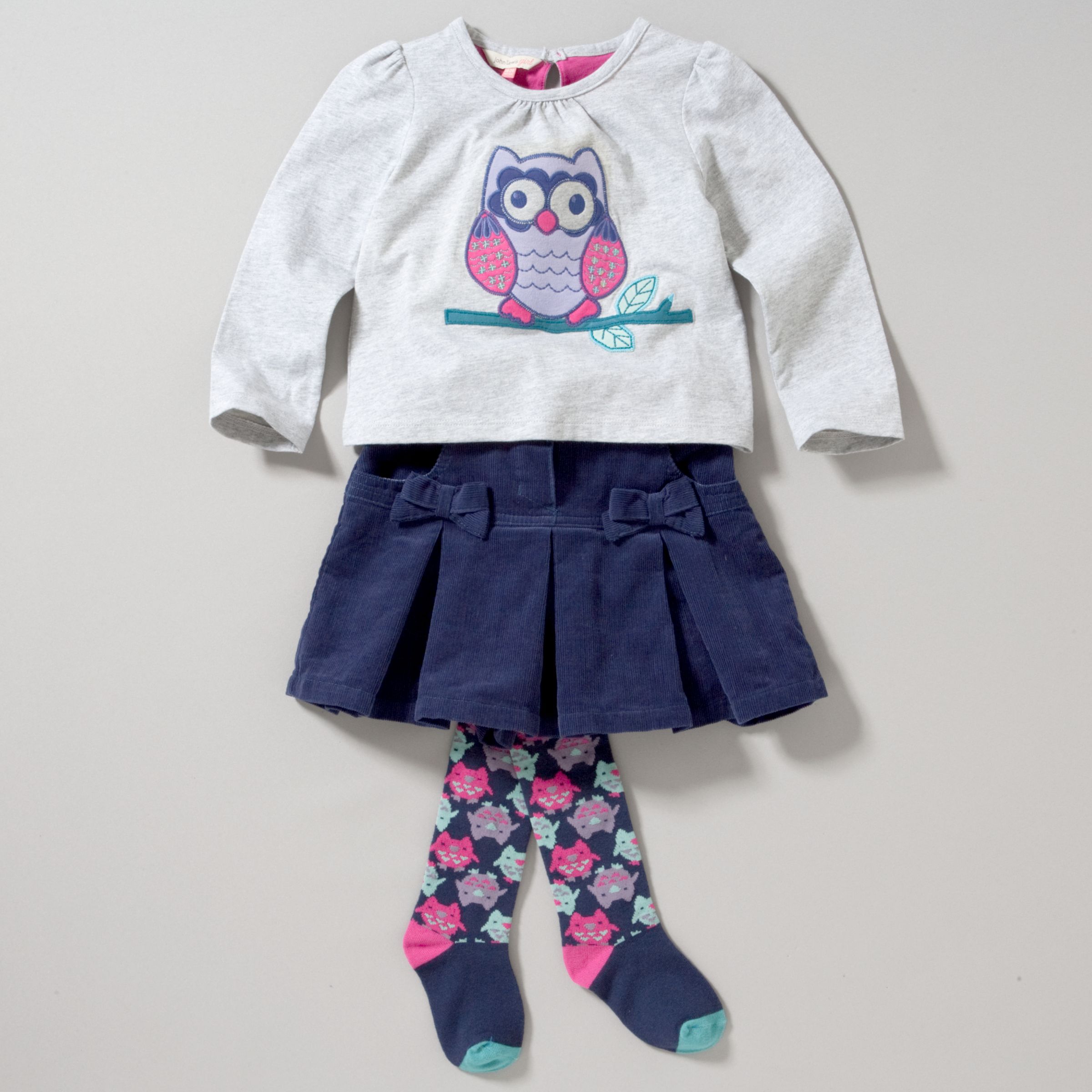John Lewis Girl Owl T-Shirt and Cord Skirt Set,