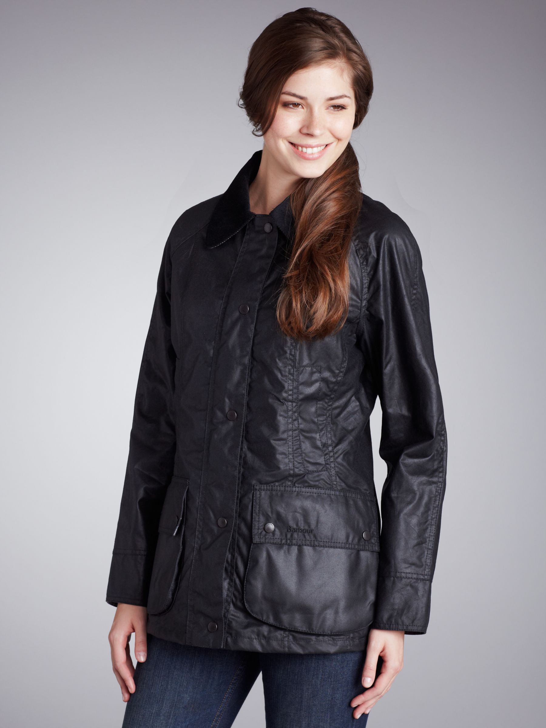 Barbour Beadnell Waxed Jacket, Black at John Lewis
