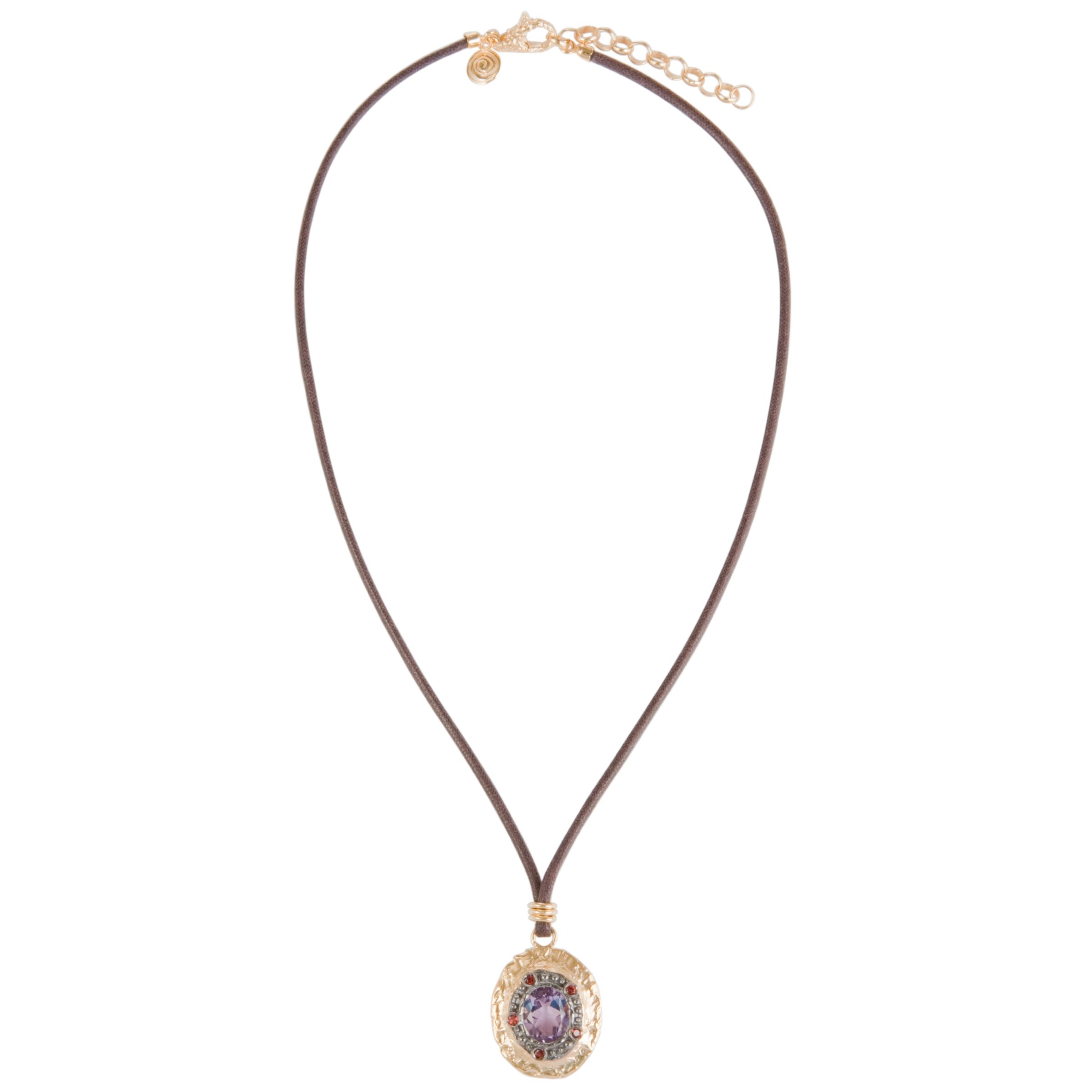 Etrusca Oval Pendant Leather Cord Necklace