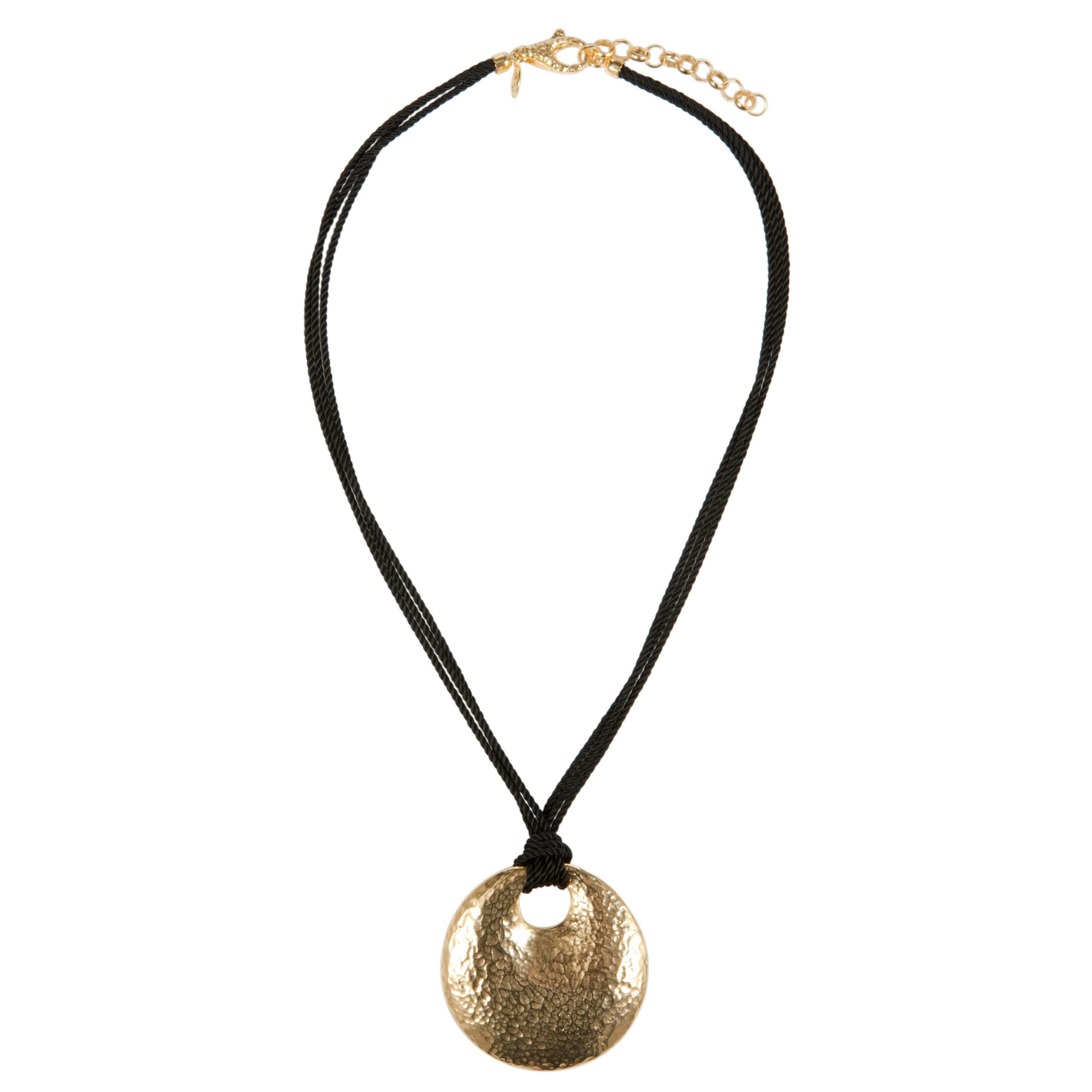 Etrusca Round Hammered Pendant Black Cord Necklace