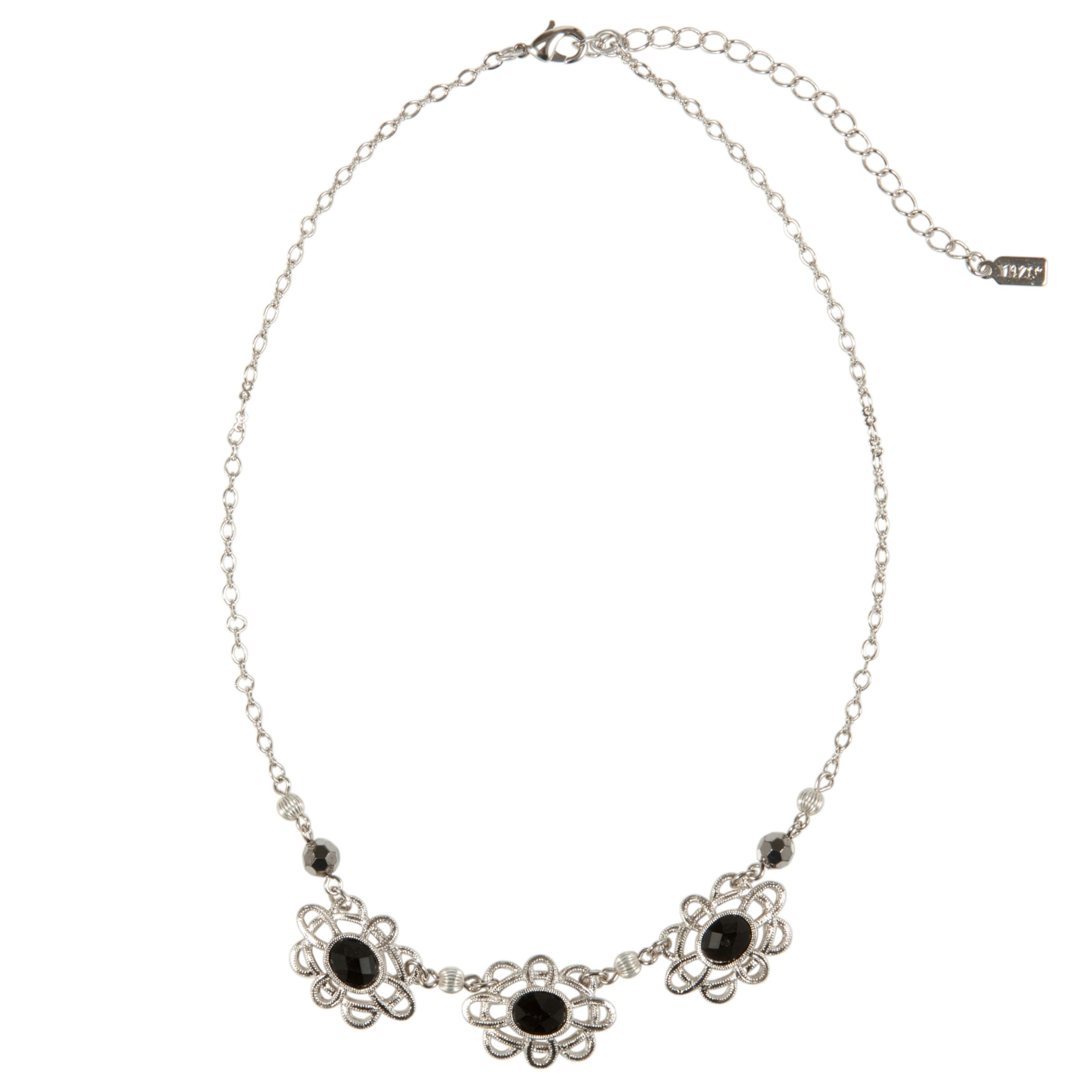 1928 New York Day by Night Silver Black Flower Necklace