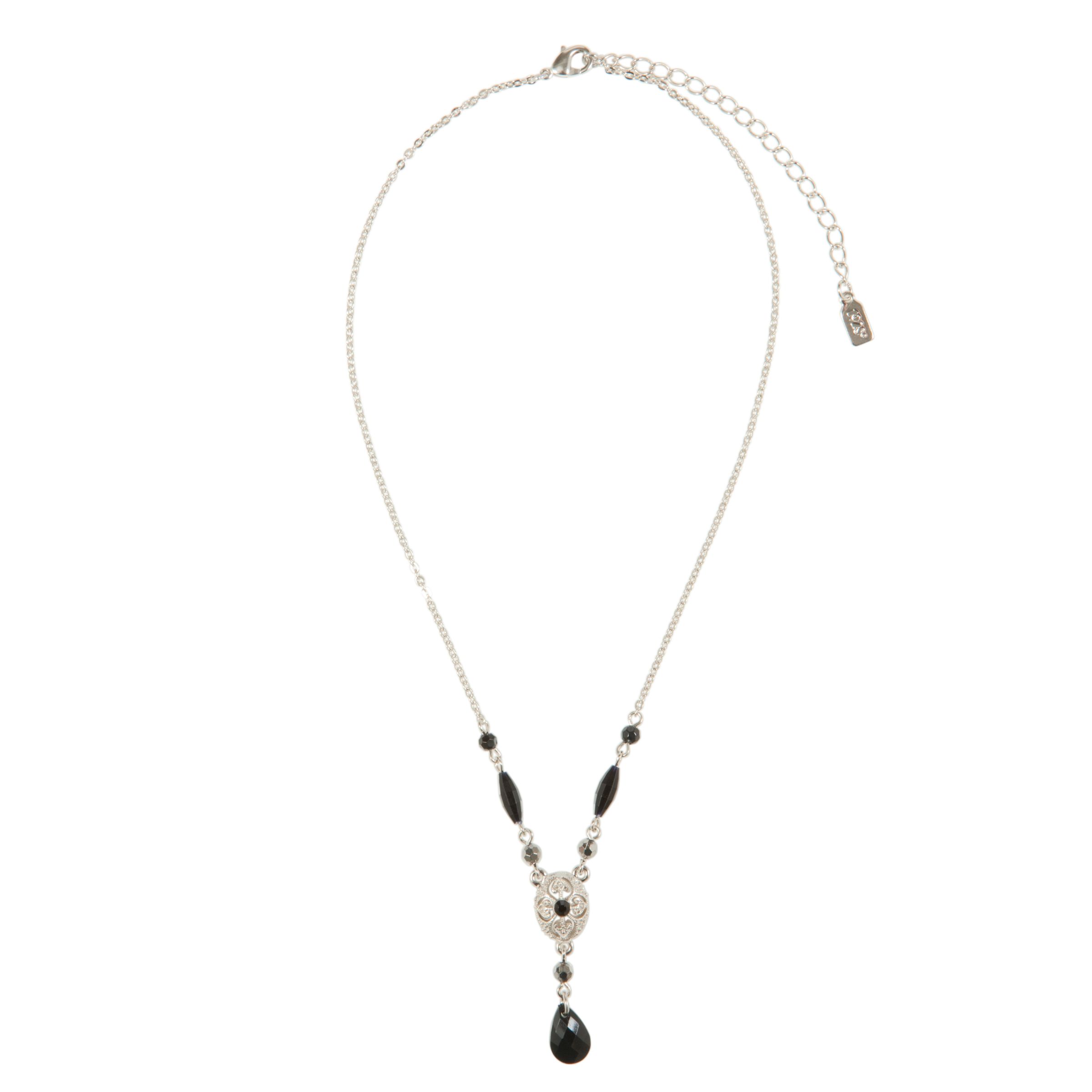 1928 New York Day by Night Silver Tone Black Onyx Y Necklace