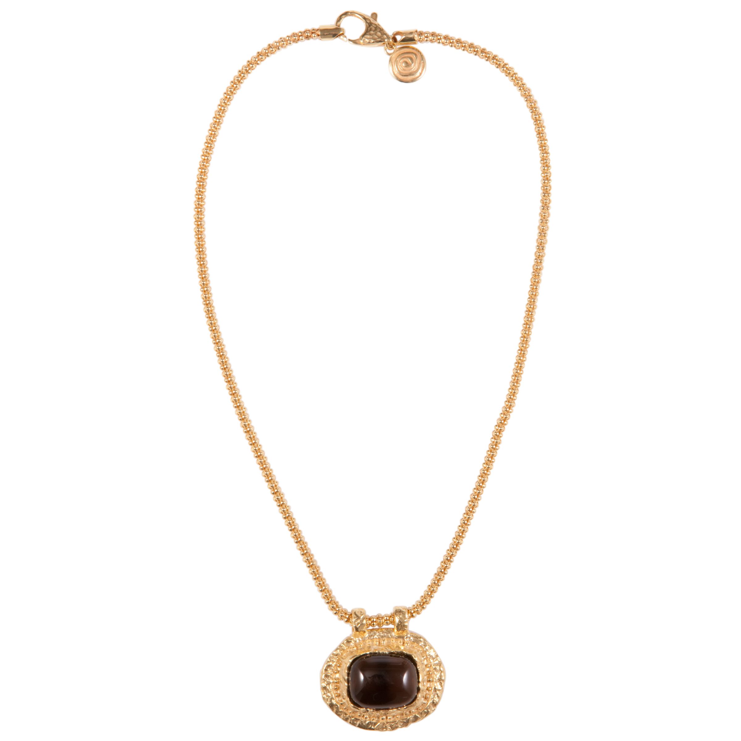 Etrusca Hammered Slide Disc Smokey Quartz Pendant Necklace