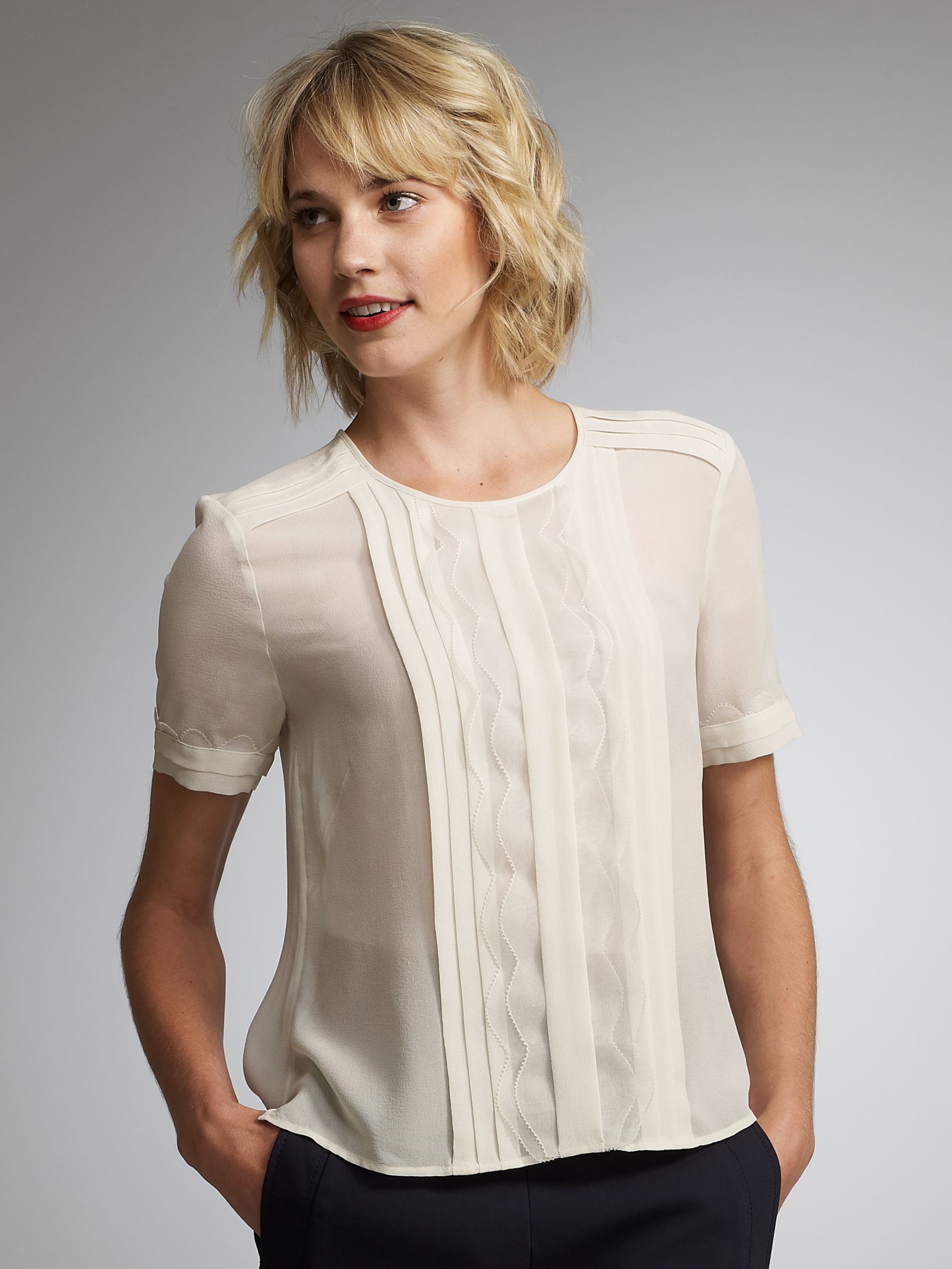 Whistles Scallop Trim Blouse, Ivory