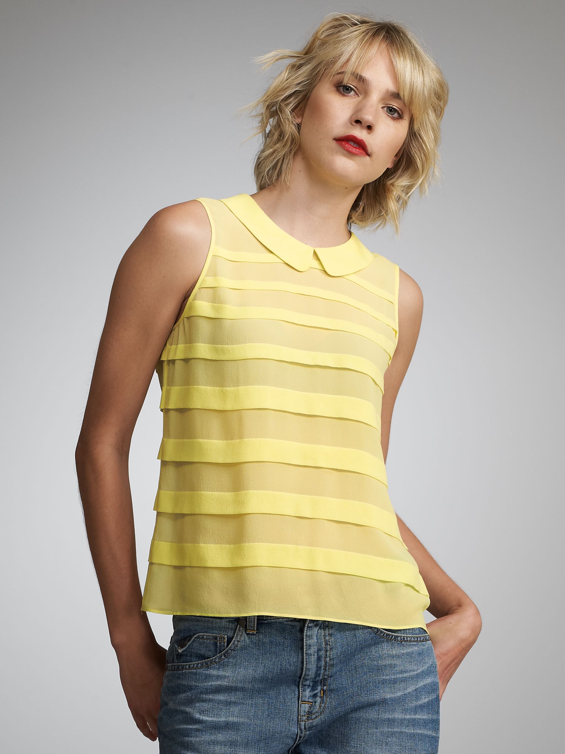 Whistles Emma Sleeveless Pintuck Blouse, Yellow