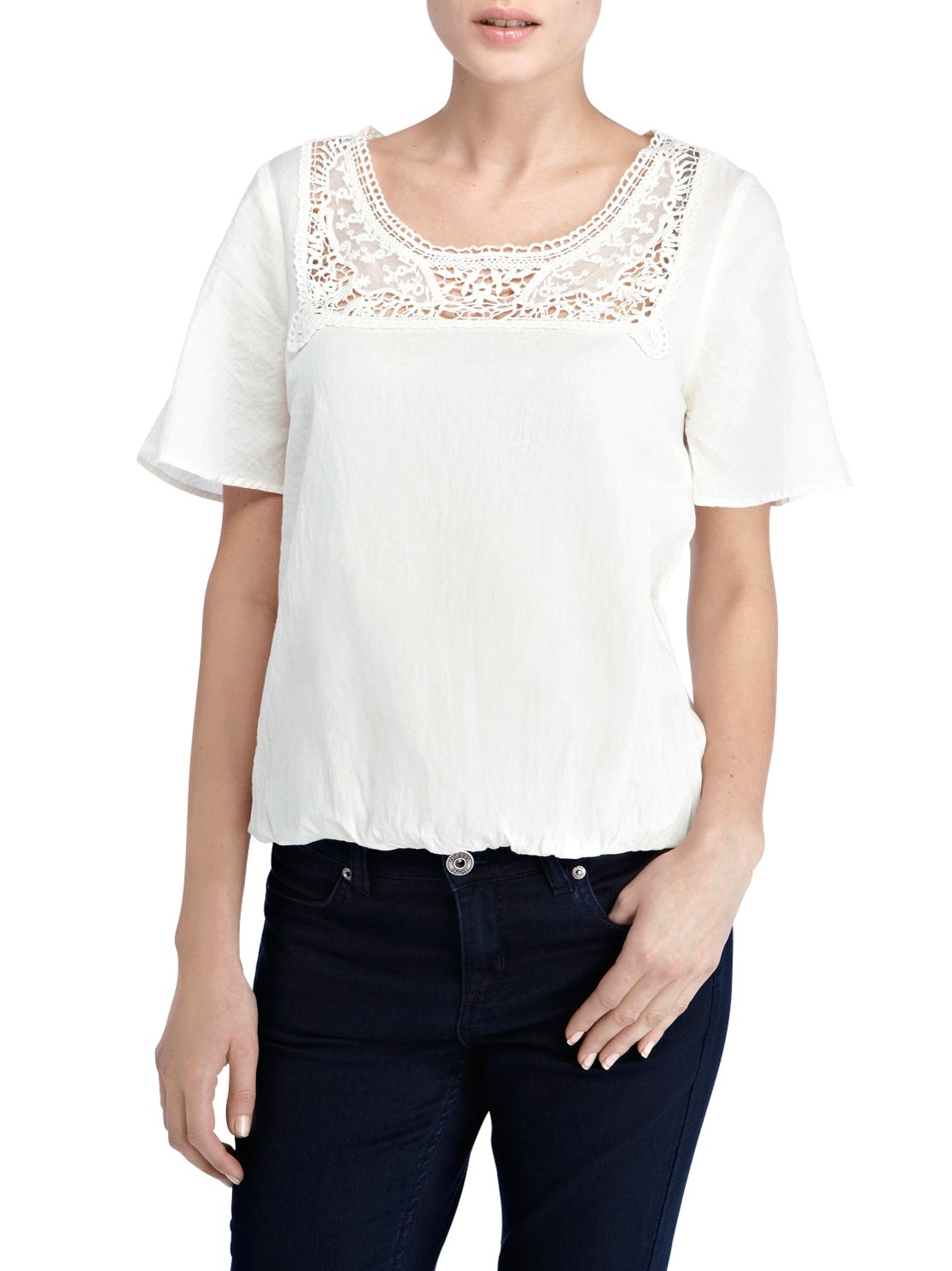 Oasis Crochet Insert Blouse, Cream