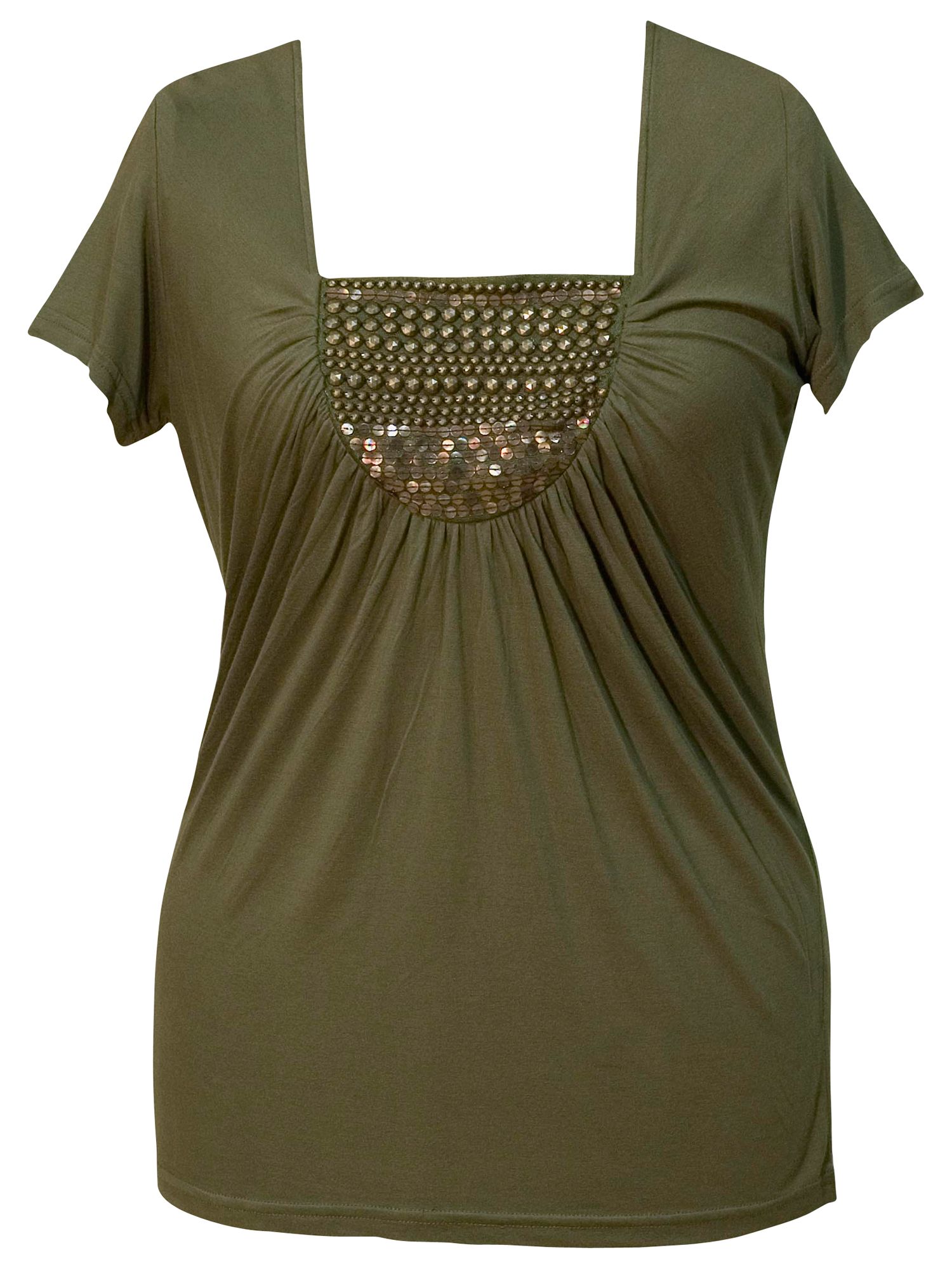 Stud Trim T-Shirt, Khaki