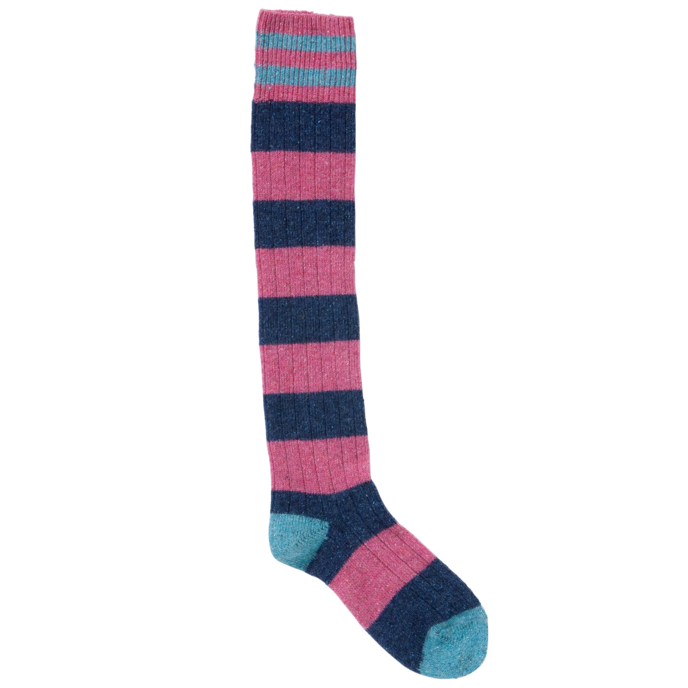 John Lewis Women Wool and Silk Knee High Socks Stripe BluePink
