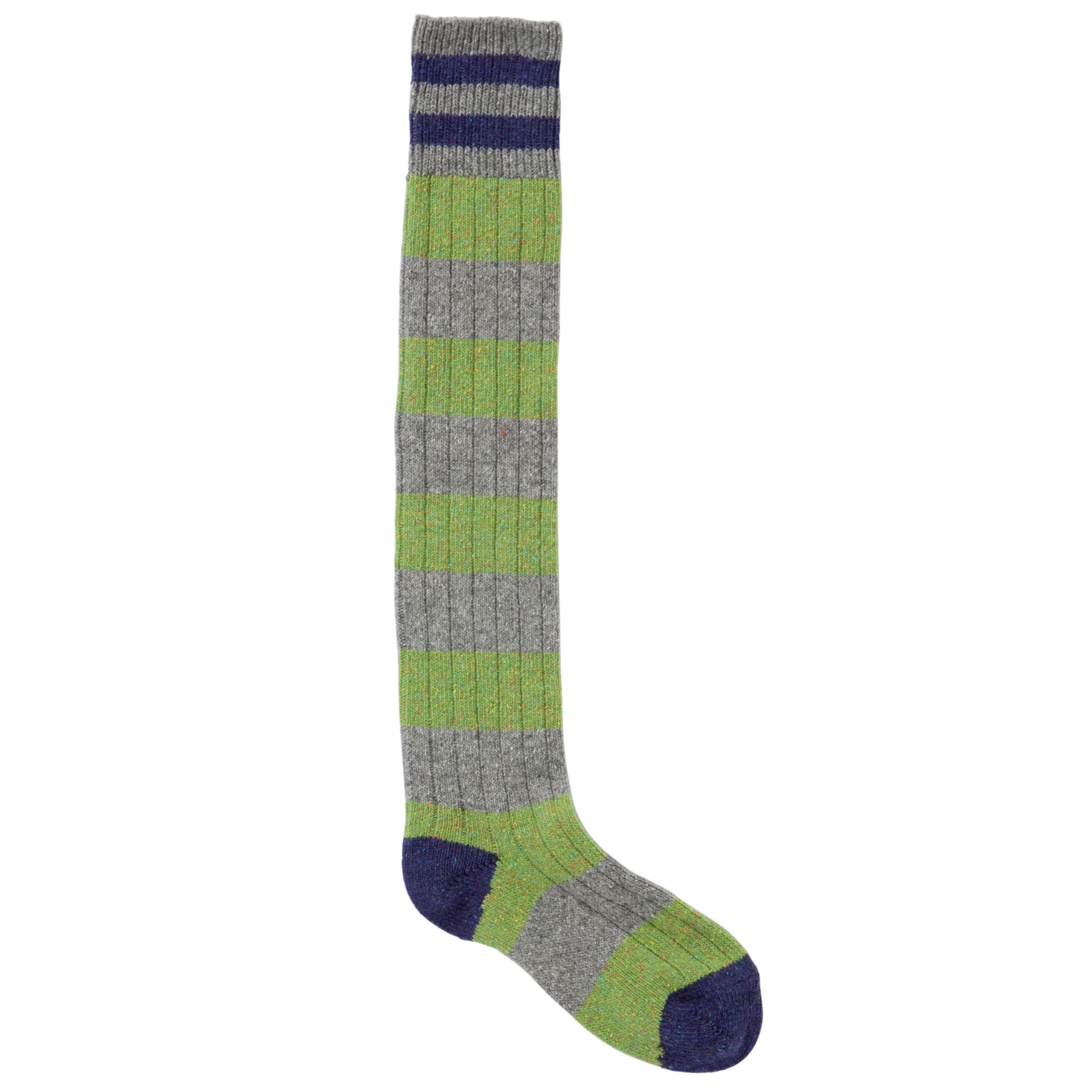 John Lewis Women Wool and Silk Knee High Socks Stripe Greengrey