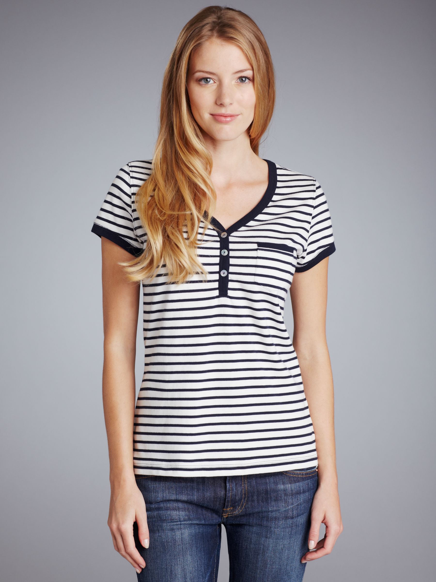 Striped Button T-Shirt, Navy