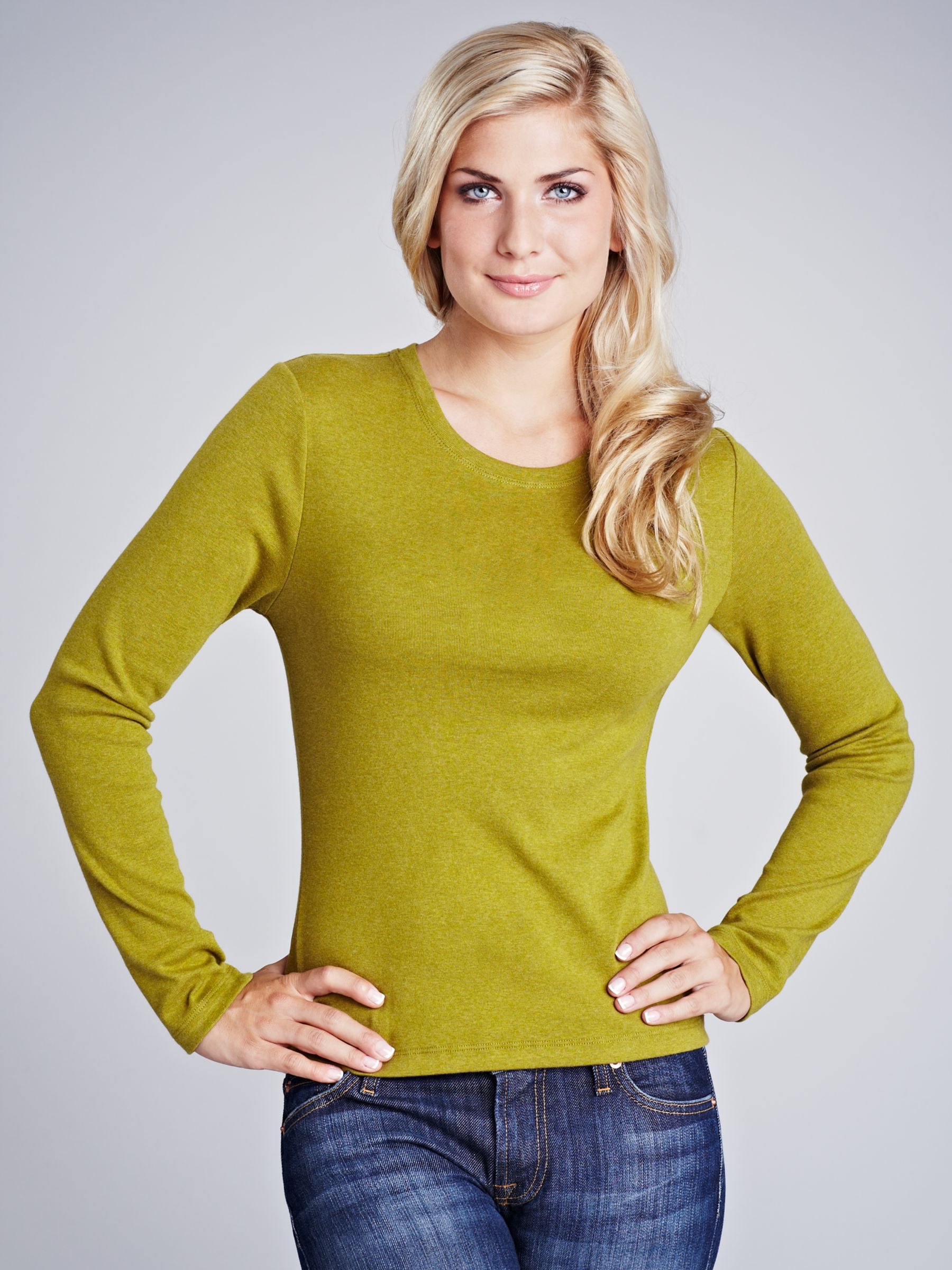 John Lewis Women Crew Neck Long Sleeve T-Shirt, Moss
